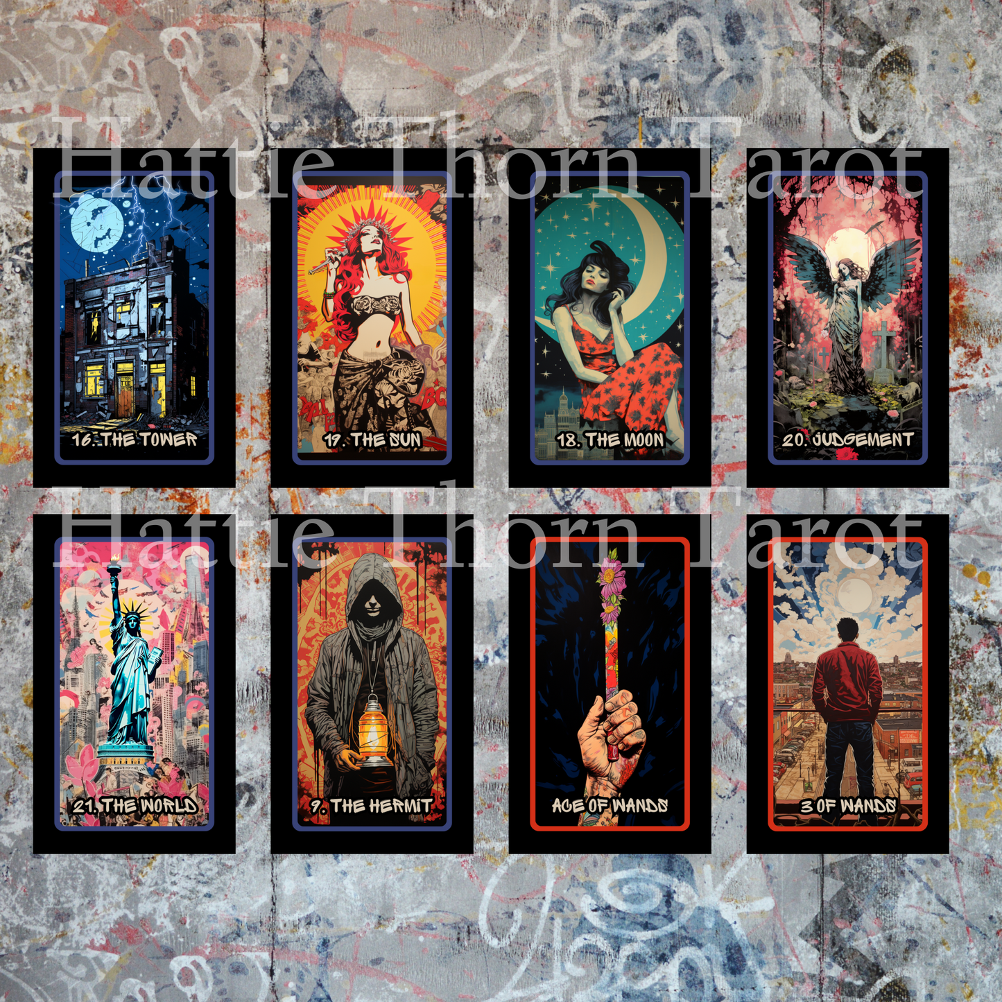 Urban Graffiti Tarot by Hattie Thorn. Original Design 78 Card Deck Based on Rider Waite including Urban Graffiti Tuck Box