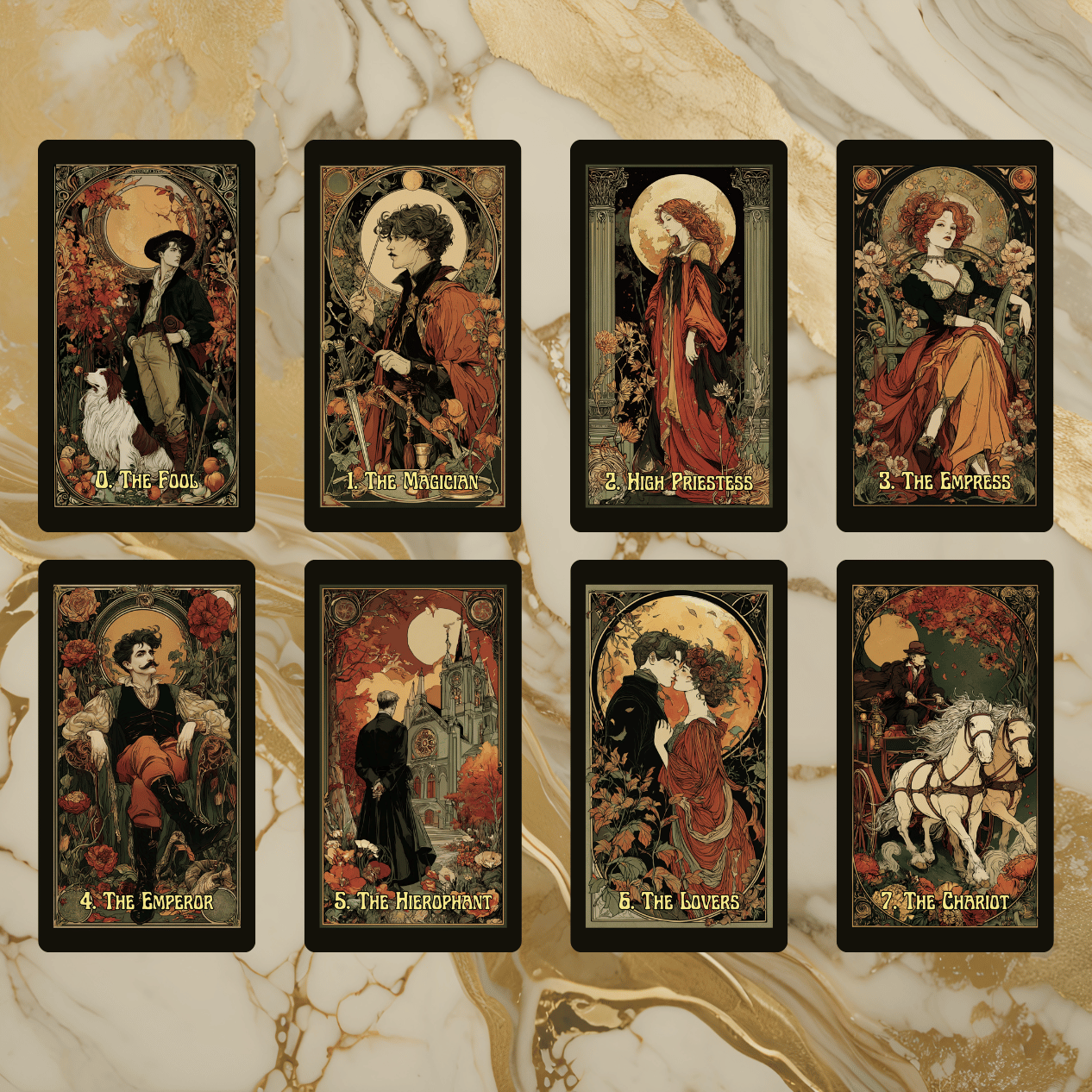Tarot Nouveau 🌹 A 78-card tarot deck of Art Nouveau elegance, romantic symbolism, and golden-age mysticism.
