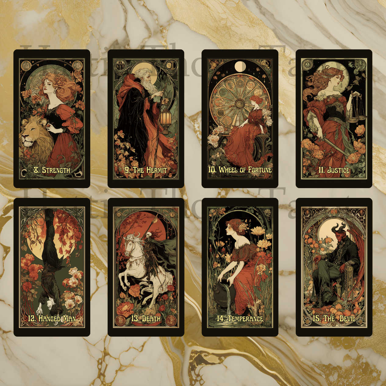 Tarot Nouveau 🌹 A 78-card tarot deck of Art Nouveau elegance, romantic symbolism, and golden-age mysticism.