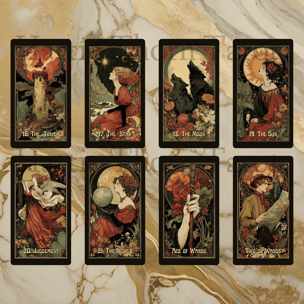 Tarot Nouveau 🌹 A 78-card tarot deck of Art Nouveau elegance, romantic symbolism, and golden-age mysticism.