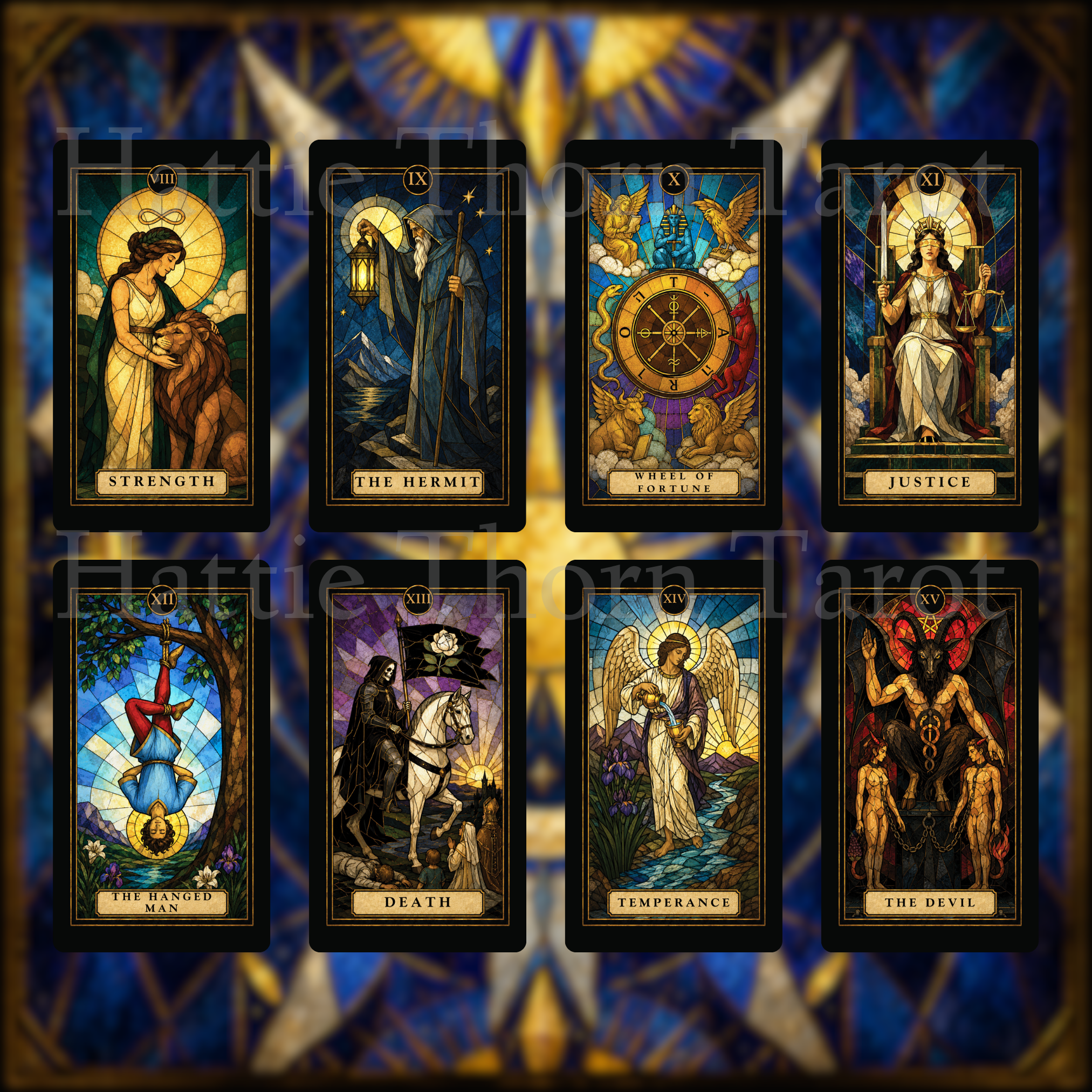 Stained Glass Tarot 💙 Timeless symbolism. Radiant colour. Traditional tarot, illuminated.