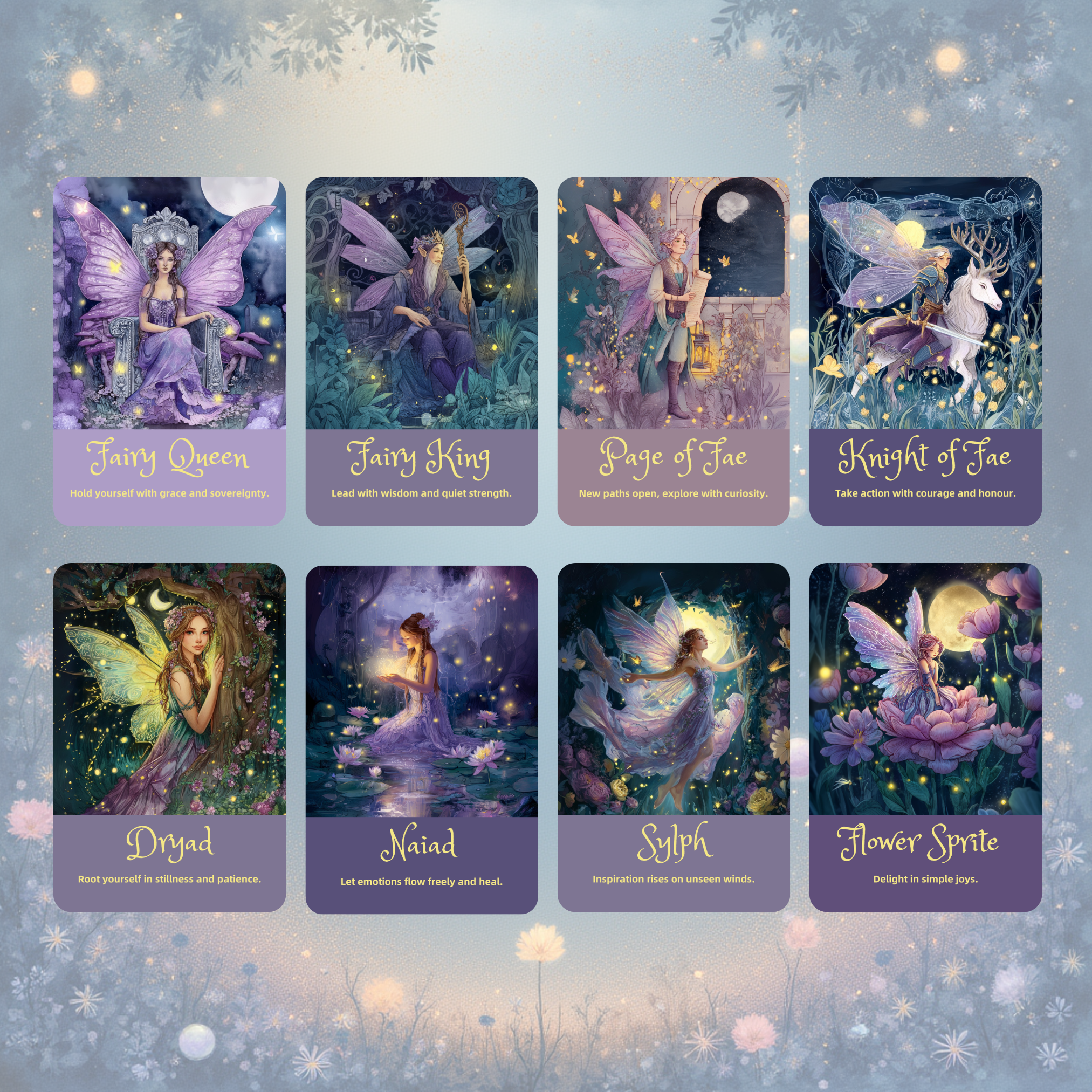 Midnight Fae Oracle 🌙 A 50-card deck of moonlit whispers, faerie magic, and intuitive guidance.