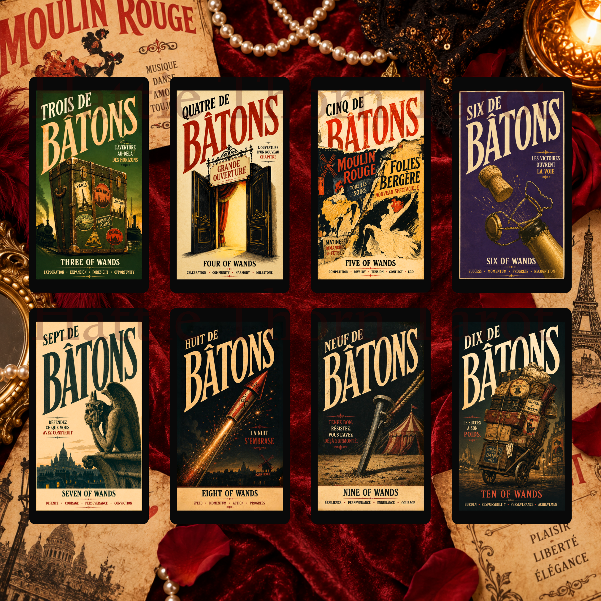 Decadence Tarot 🎭 a bold vintage Paris tarot deck of cabarets, cafés, desire & destiny, inspired by the iconic posters of 1890s Paris