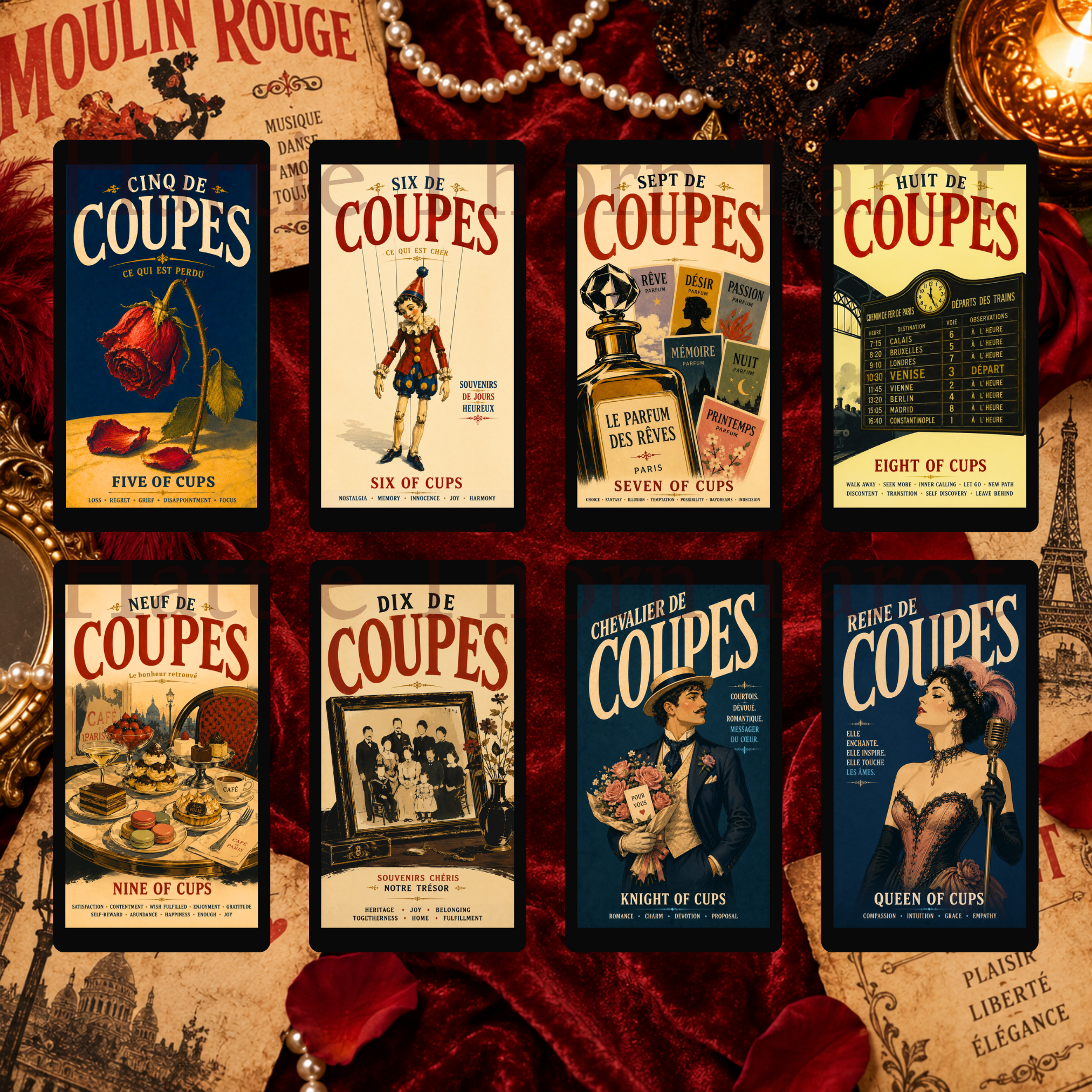 Decadence Tarot 🎭 a bold vintage Paris tarot deck of cabarets, cafés, desire & destiny, inspired by the iconic posters of 1890s Paris