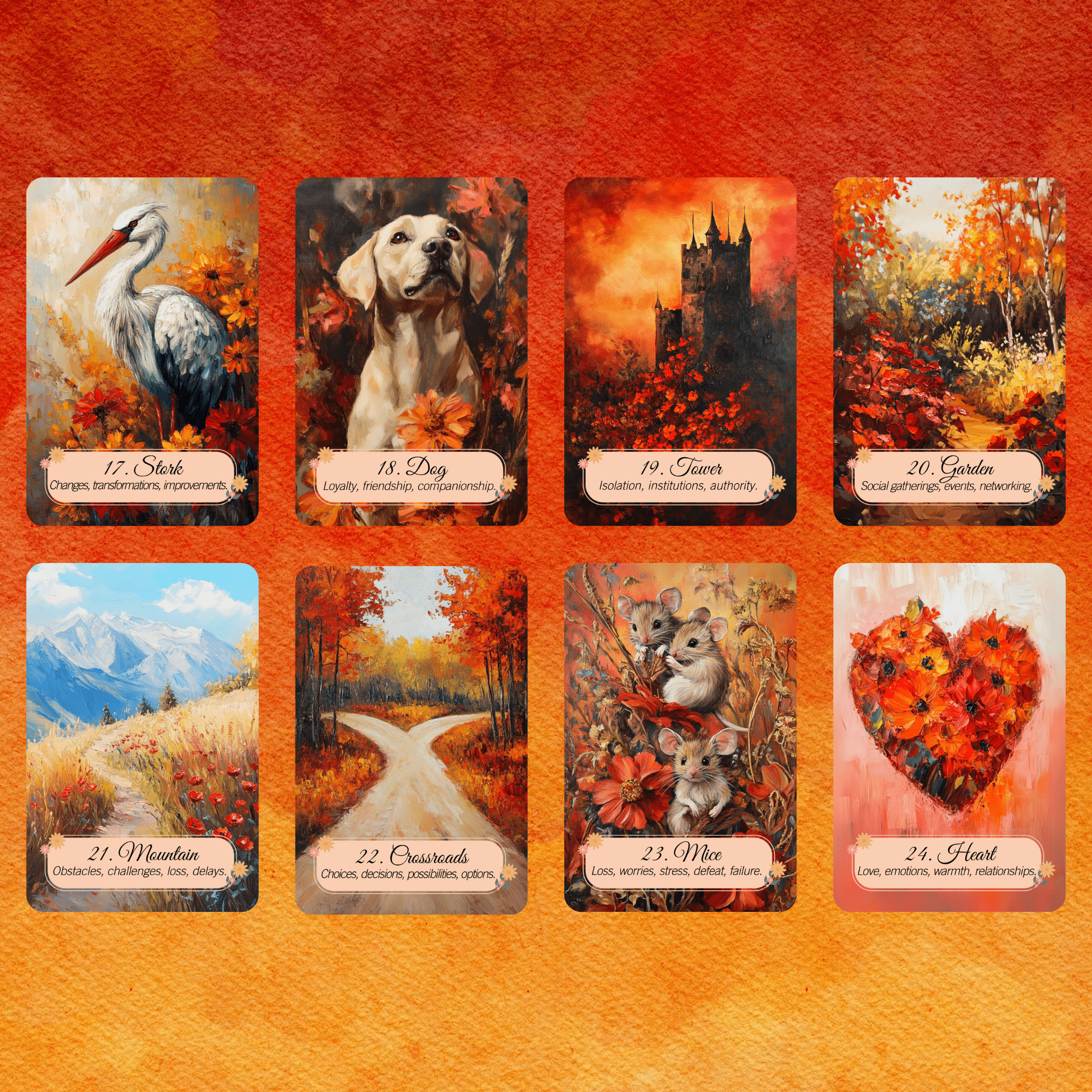 Autumn Fields Lenormand 🍂 A 45 - card extended Lenormand deck with warm autumn artwork and built - in meanings - Hattie Thorn Tarot
