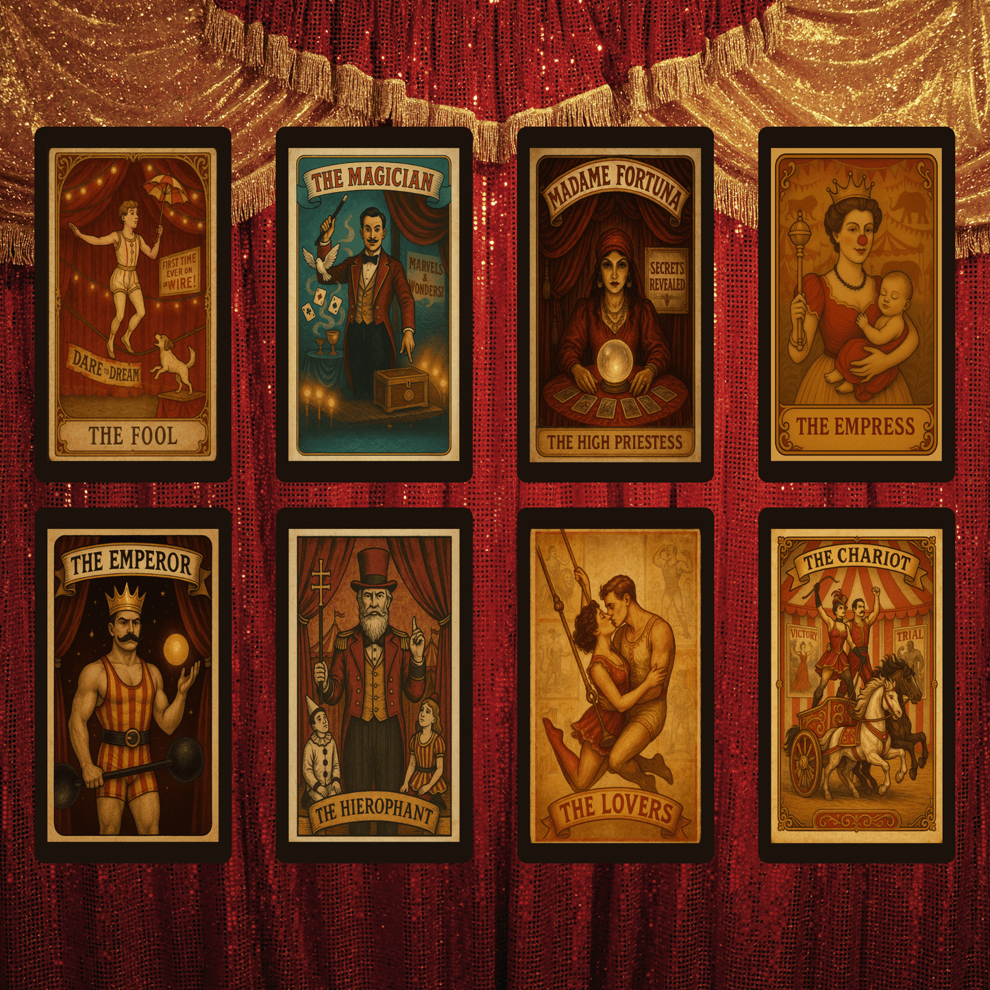 Madame Fortuna: Secrets Revealed 🎪 A tarot deck of circus mystery, glittering grit, and psychic spectacle - Hattie Thorn Tarot