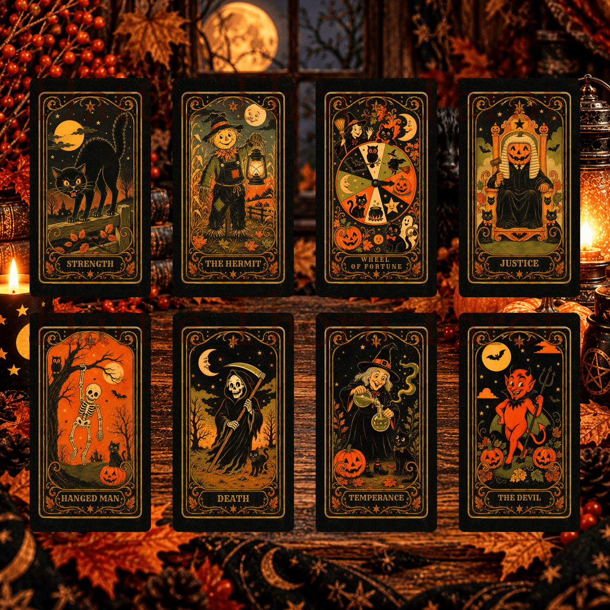 Pumpkin Moon Tarot 🎃 A 78-card Halloween haunt of grinning pumpkins, midnight witches, and moonlit magic - Hattie Thorn Tarot