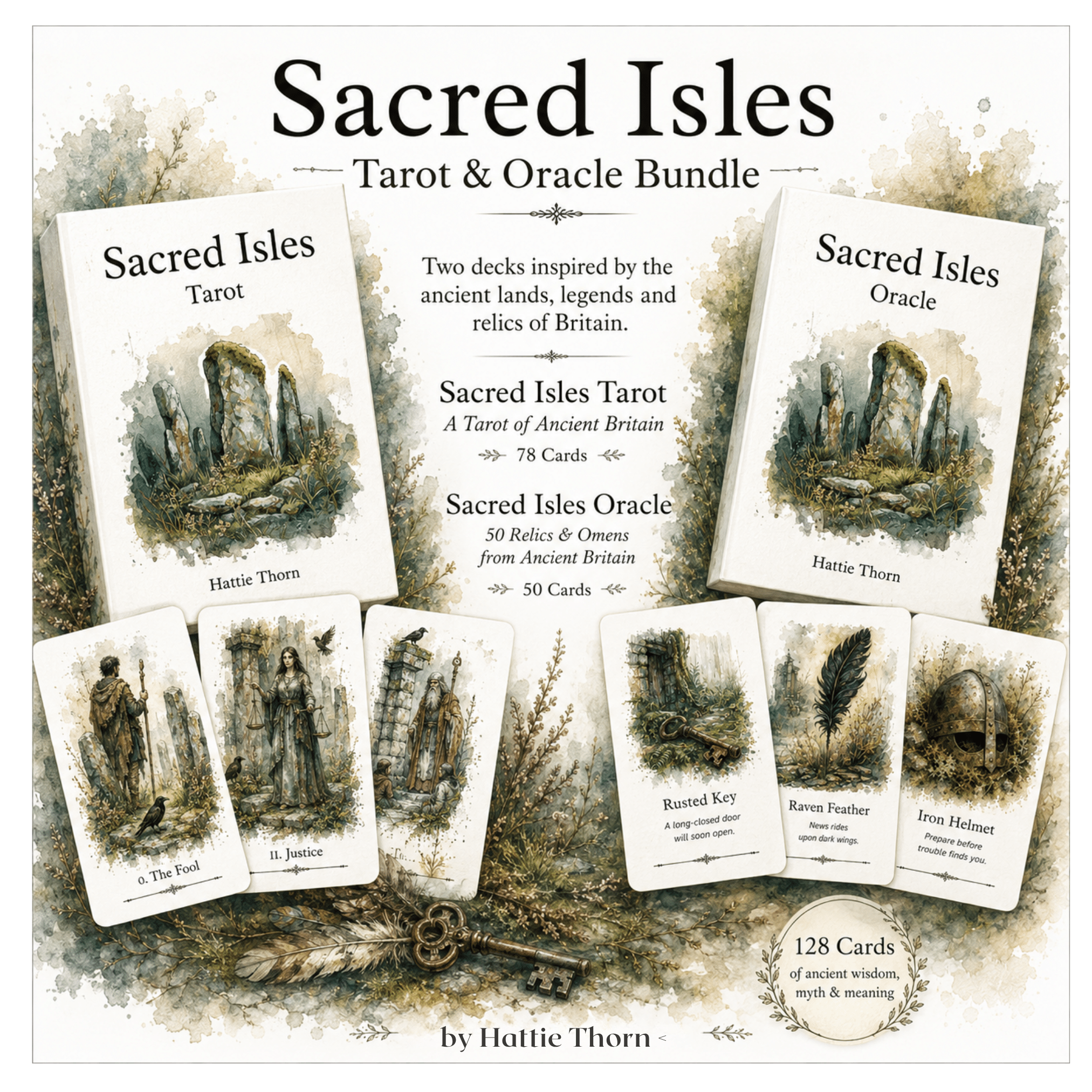 Sacred Isles Tarot & Oracle Bundle 🐦⬛ follow the stones, read the signs, and let 128 cards lead you through the myths and memories of ancient Britain. - Hattie Thorn Tarot