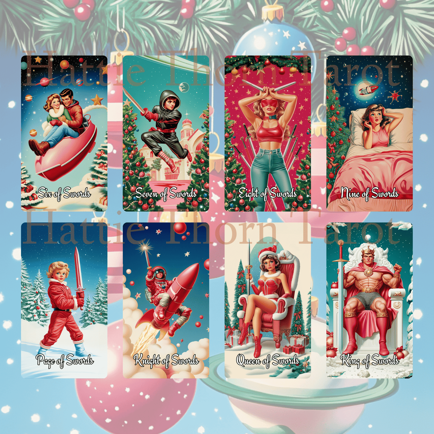 🎅 Sarsaparilla Christmas Tarot 🎅 — A Retro Holiday Dream of Peppermint and Stardust - Hattie Thorn Tarot