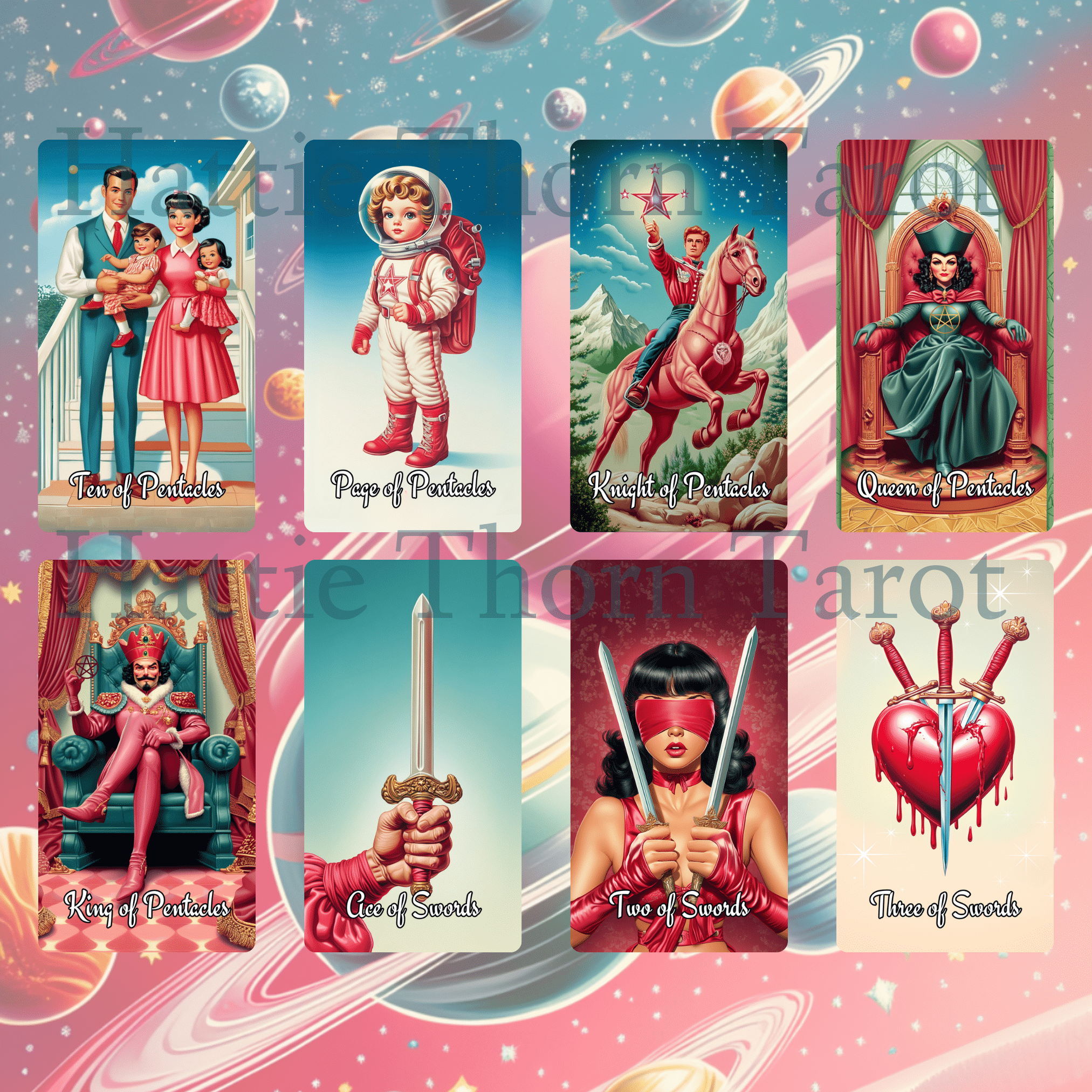 Sarsaparilla Tarot & Oracle Bundle 🧃 A retro - futuristic 2 - deck bundle of mystic fizz, pink vibes, and cosmic curiosity - Hattie Thorn Tarot