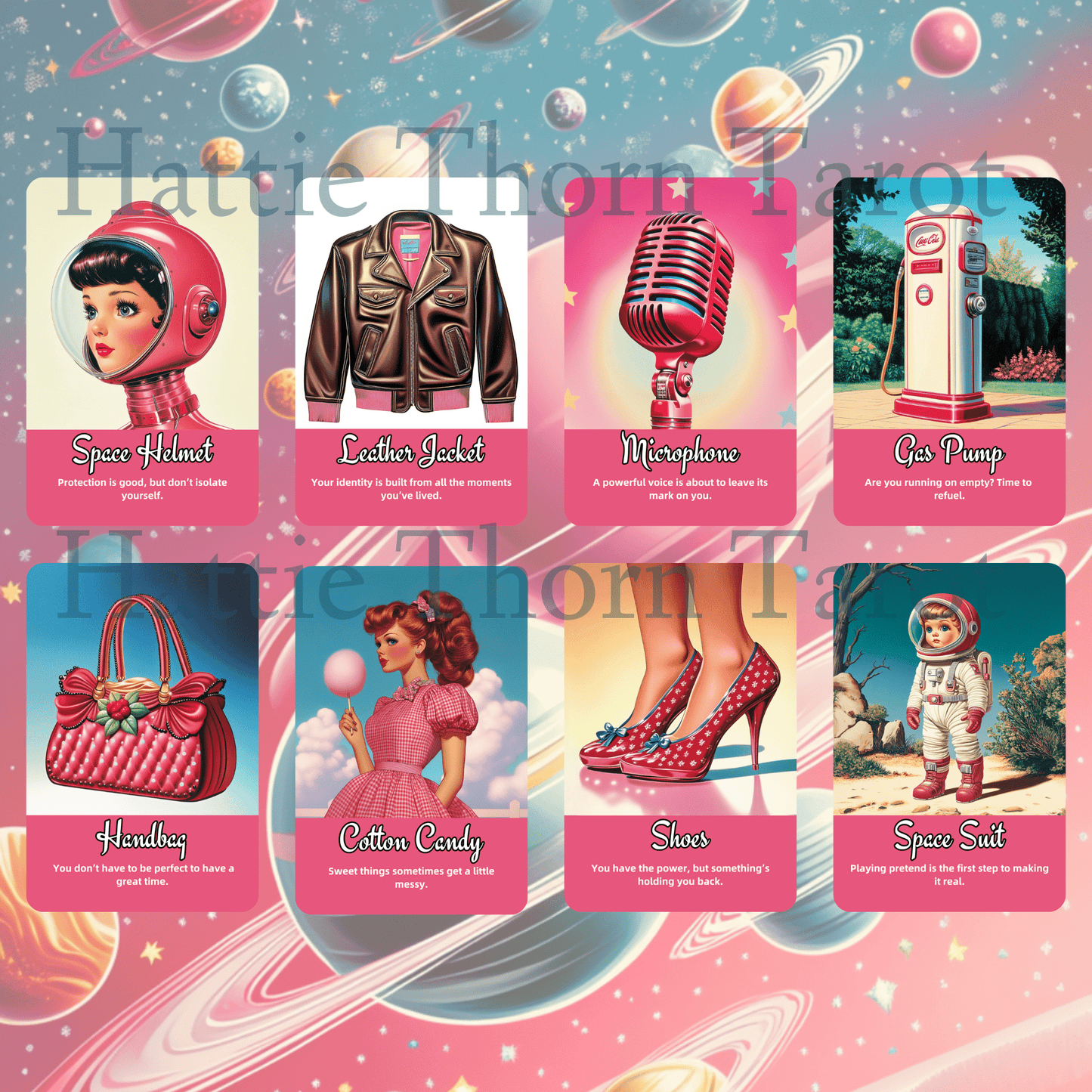 Sarsaparilla Tarot & Oracle Bundle 🧃 A retro - futuristic 2 - deck bundle of mystic fizz, pink vibes, and cosmic curiosity - Hattie Thorn Tarot