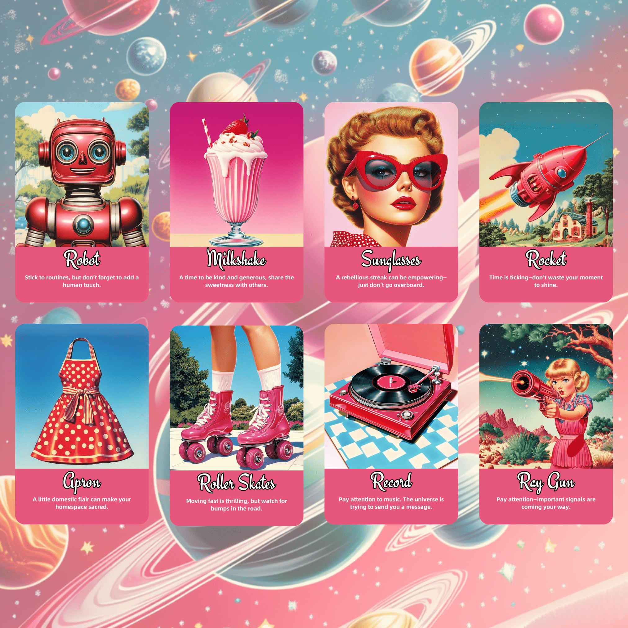 Sarsaparilla Tarot & Oracle Bundle 🧃 A retro - futuristic 2 - deck bundle of mystic fizz, pink vibes, and cosmic curiosity - Hattie Thorn Tarot