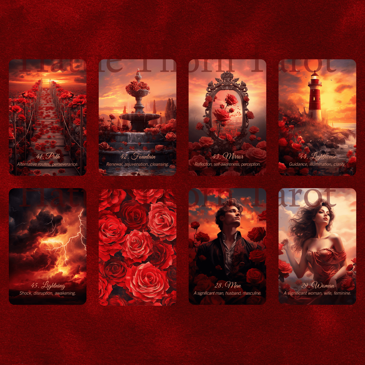 Scarlet Rose Lenormand 🌹 A 45 - card extended Lenormand deck with romantic messages on every card - Hattie Thorn Tarot
