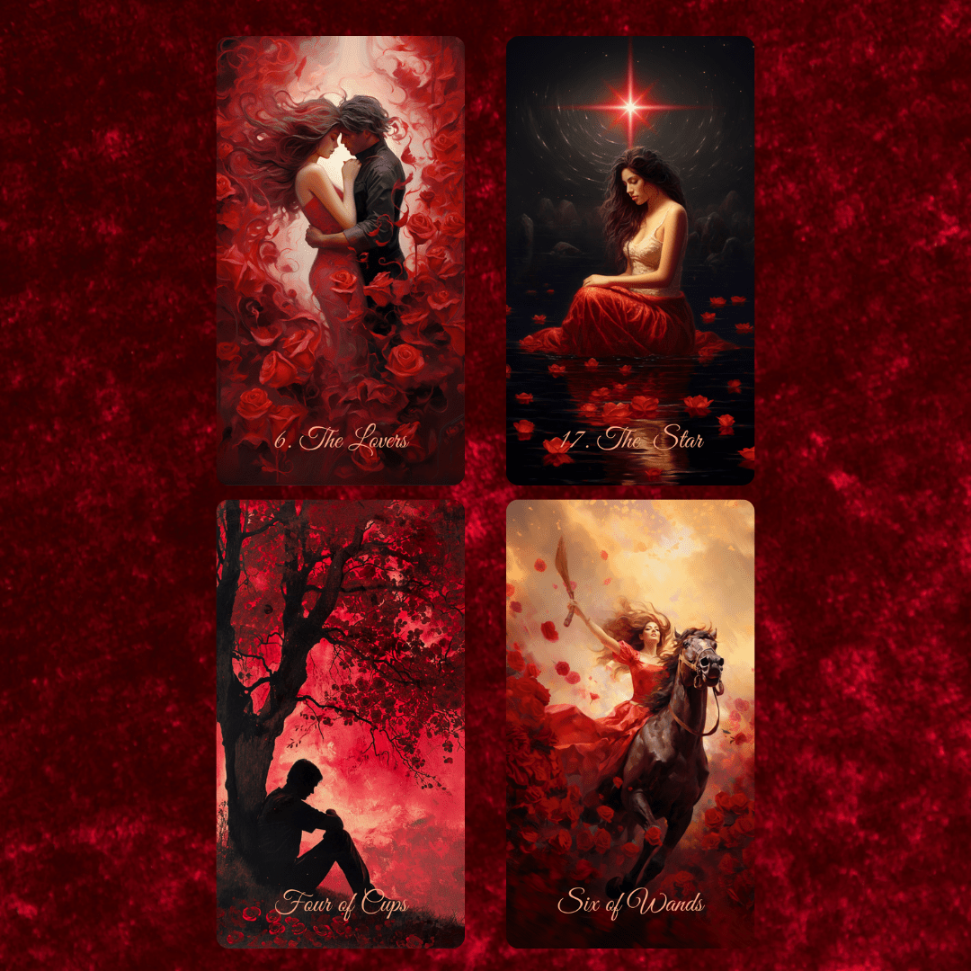Scarlet Rose Love Tarot – Romantic 78-Card Deck by Hattie Thorn