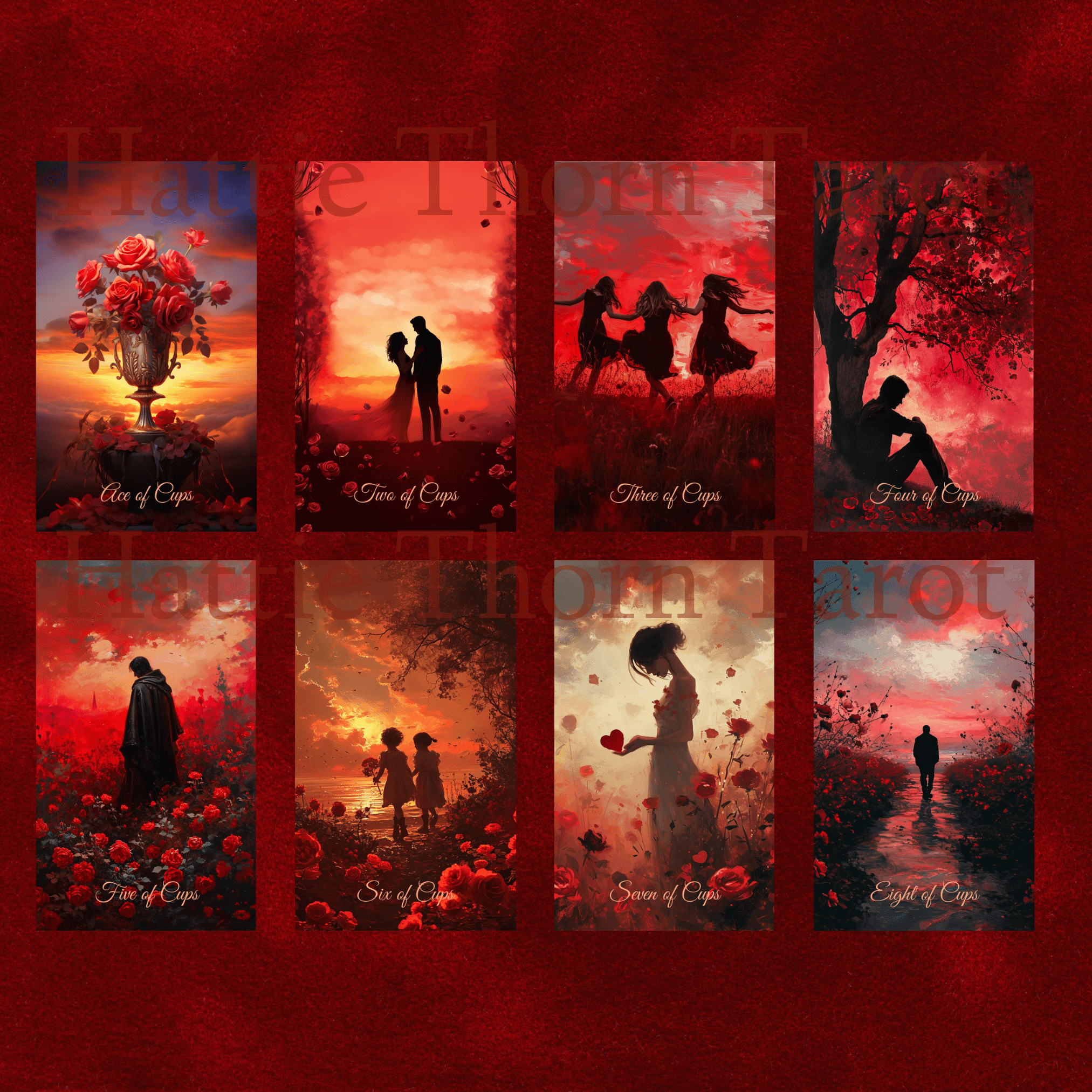 Scarlet Rose Love Tarot 🌹 A romantic 78 - card tarot deck for passion, reflection, and soulful readings - Hattie Thorn Tarot