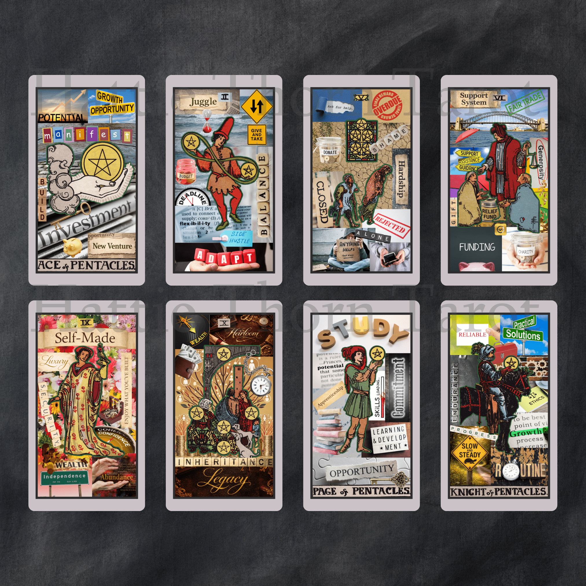 Straight Talking Tarot 🔥 ♦ A bold collage tarot that tells the truth, whether you asked nicely or not. - Hattie Thorn Tarot