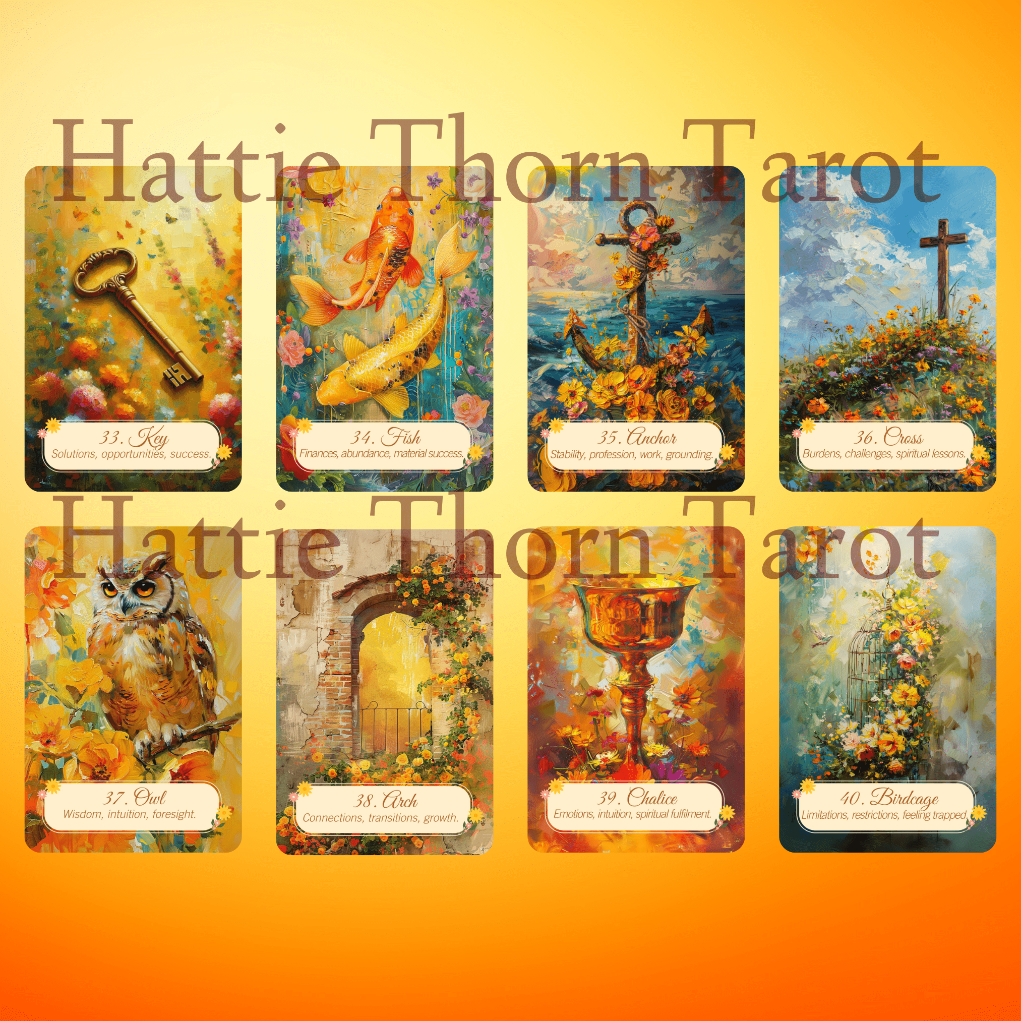 Summer Meadows Lenormand 🌻 A 45 - card extended Lenormand deck with clear meanings and botanical charm - Hattie Thorn Tarot
