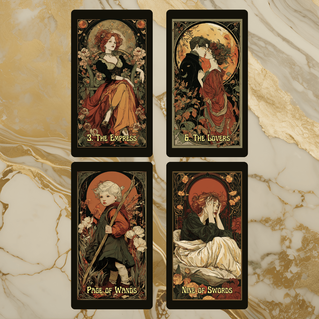 Tarot Nouveau 🌹 A 78 - card tarot deck of Art Nouveau elegance, romantic symbolism, and golden - age mysticism. - Hattie Thorn Tarot