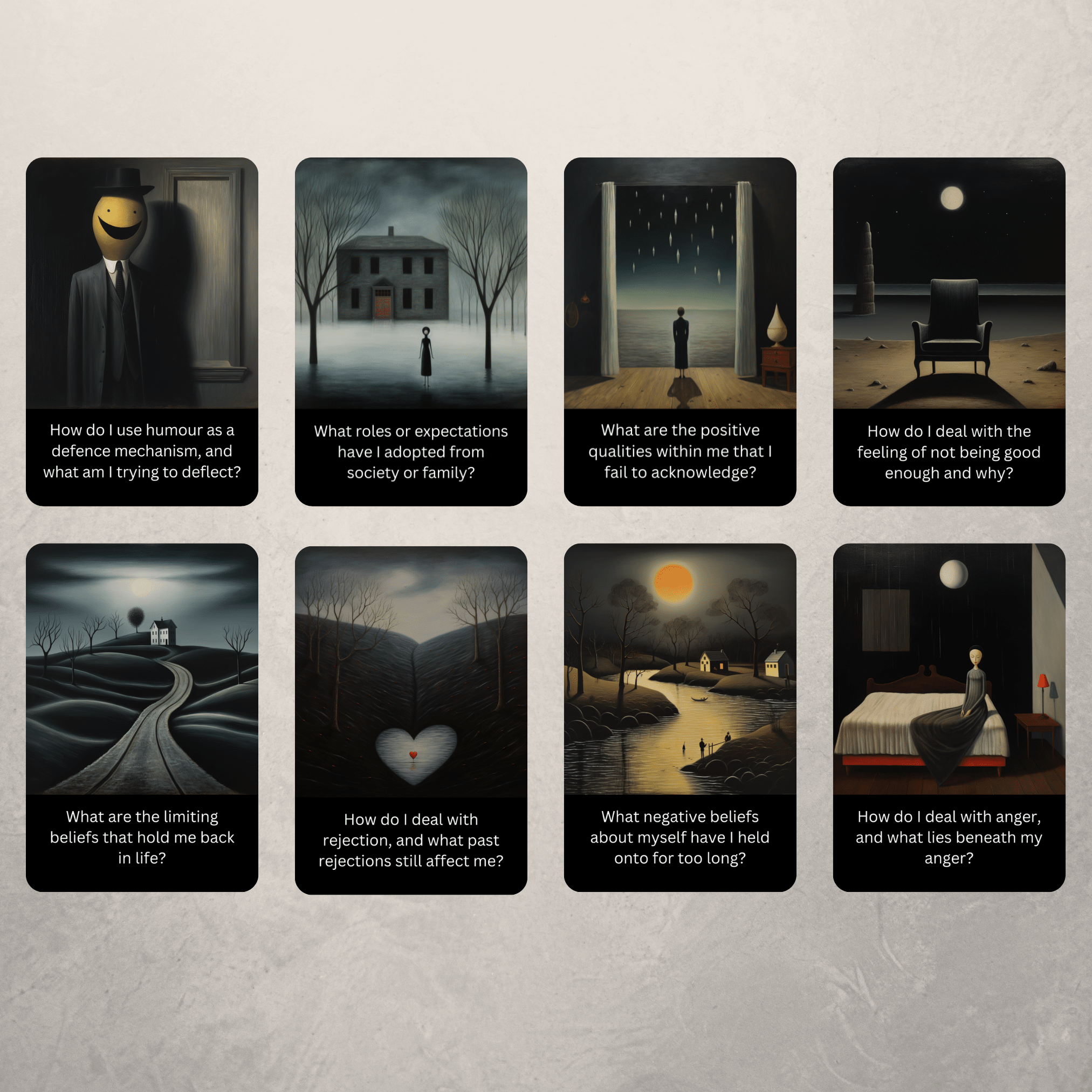 The Dark Mirror Shadow Work Cards 🪞 Not all truths live in the light. This deck dares you to look within. - Hattie Thorn Tarot