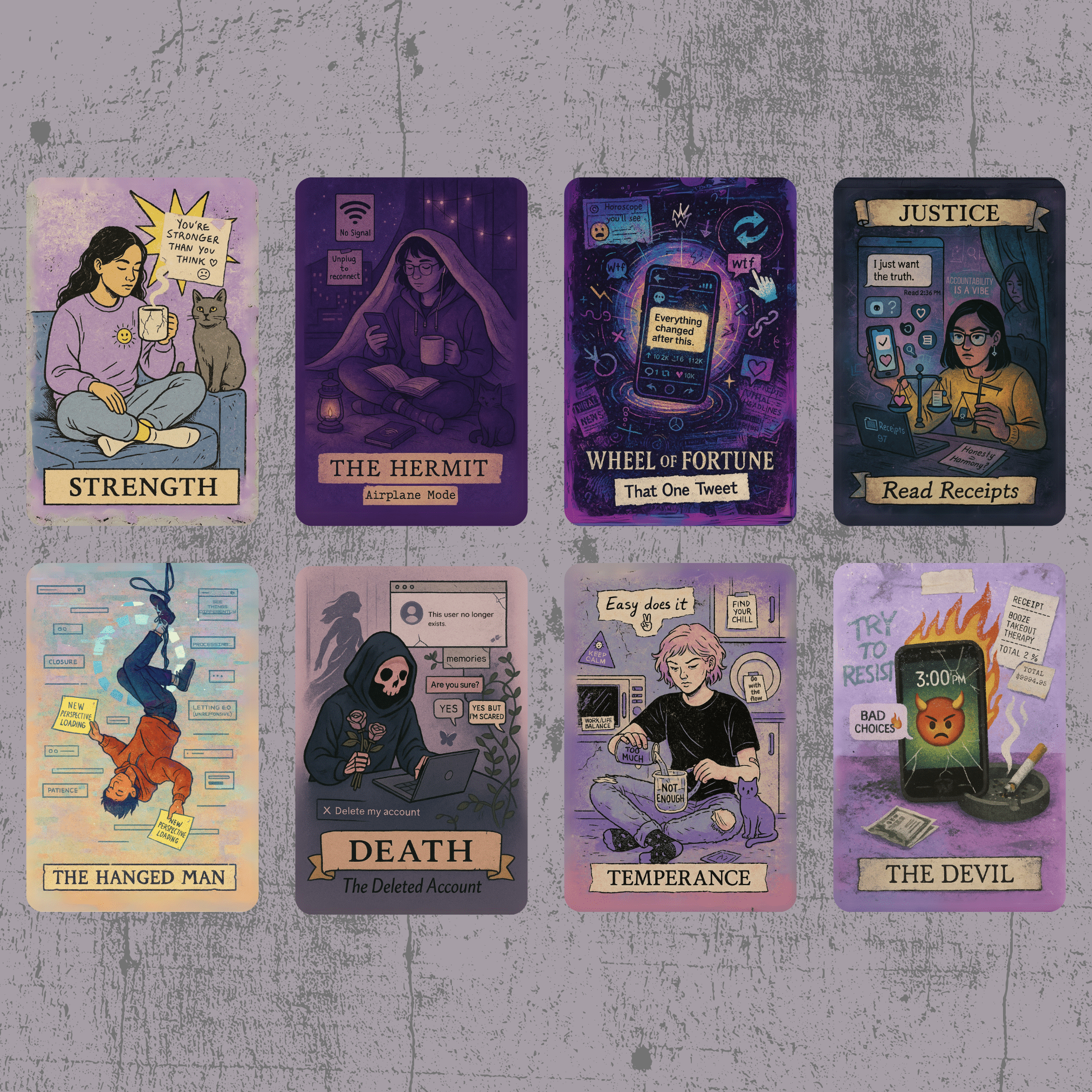 The Everyday Apocalypse Tarot 🔥 no fluff, no filters, just clarity served with a side of emotional whiplash, cracked screens, and burnt toast. - Hattie Thorn Tarot