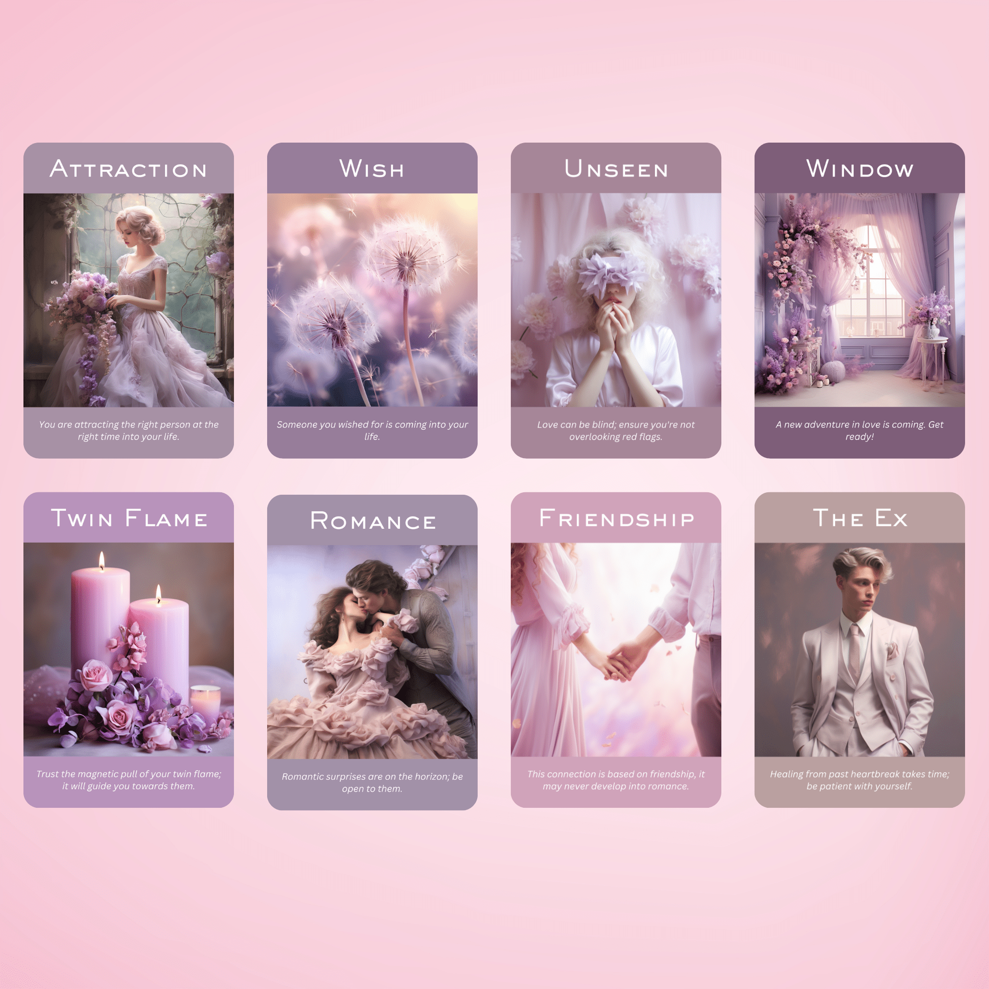 The Romance and Love Oracle 💕 Unlock the secrets of the heart with this soulful 50 - card love oracle. - Hattie Thorn Tarot