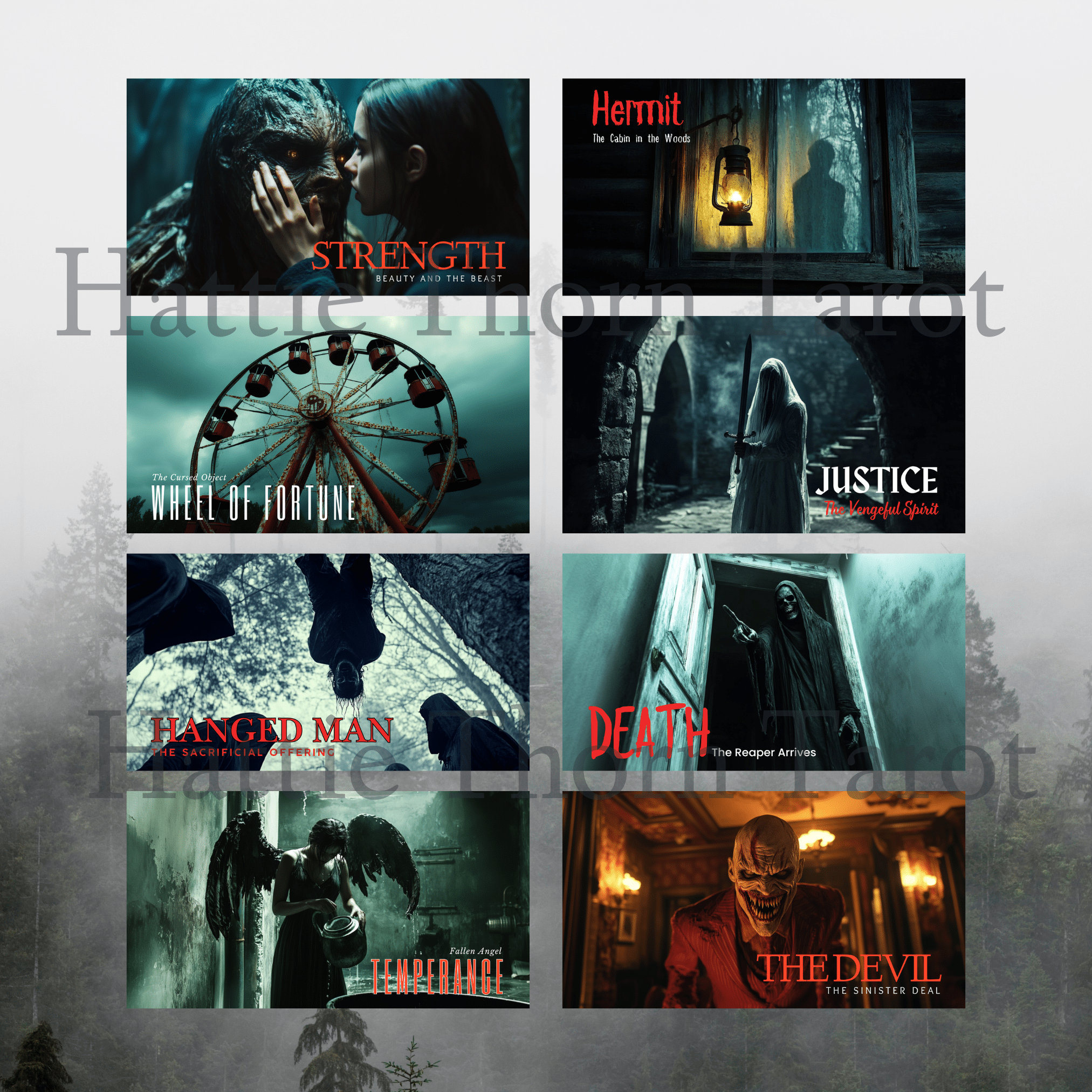 Twisted Tarot ♦ A cinematic tarot deck that reads like a horror movie still you can’t unsee. - Hattie Thorn Tarot