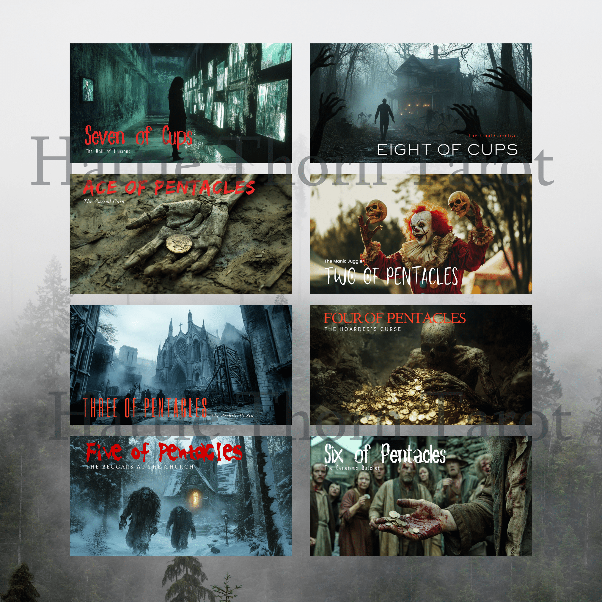 Twisted Tarot ♦ A cinematic tarot deck that reads like a horror movie still you can’t unsee. - Hattie Thorn Tarot