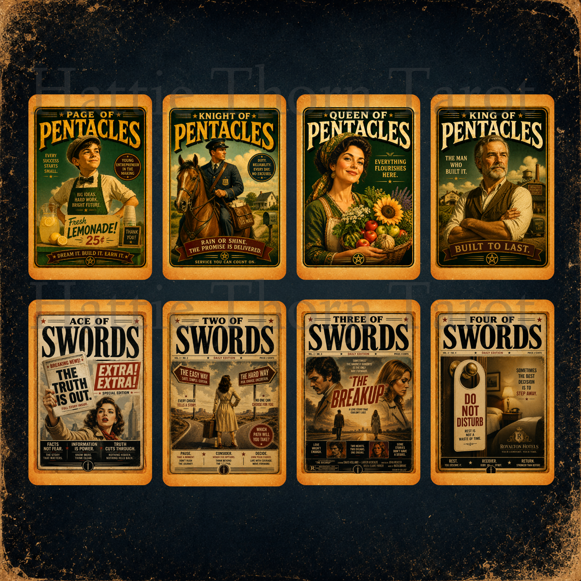 Midnight Press Tarot 🎙️ A vintage press-inspired tarot deck where newspapers, movie posters, magazines, and forgotten stories become the language of divination.