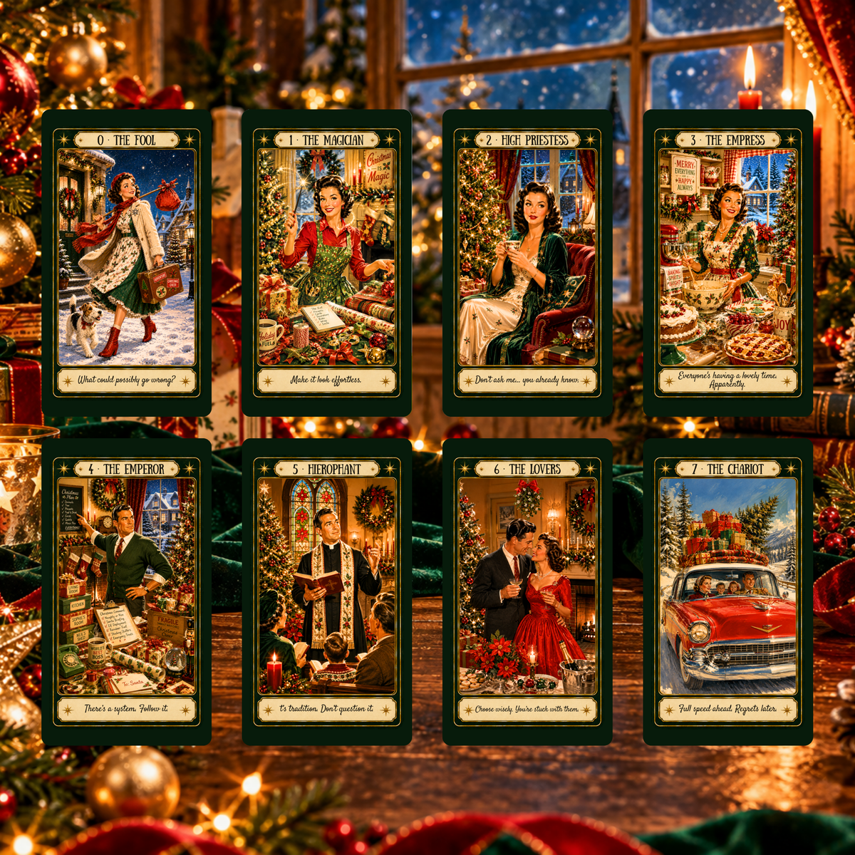 Merry & Bright... Mostly! Tarot 🎄 A 78-card vintage Christmas deck of festive wit, insight, and wonderfully honest guidance