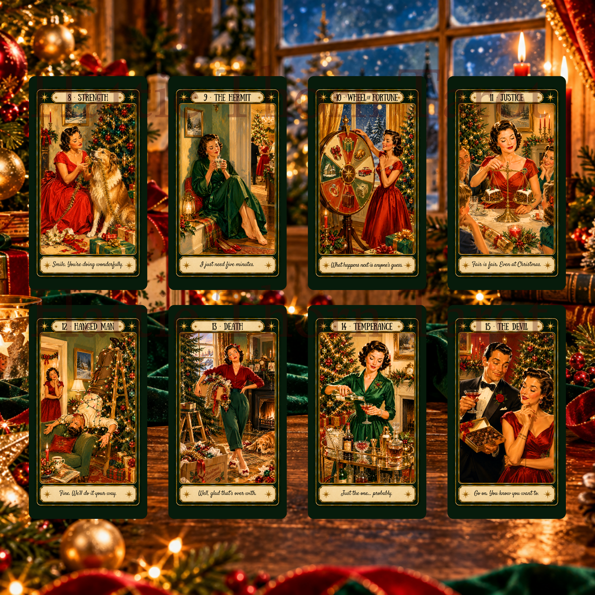 Merry & Bright... Mostly! Tarot 🎄 A 78-card vintage Christmas deck of festive wit, insight, and wonderfully honest guidance