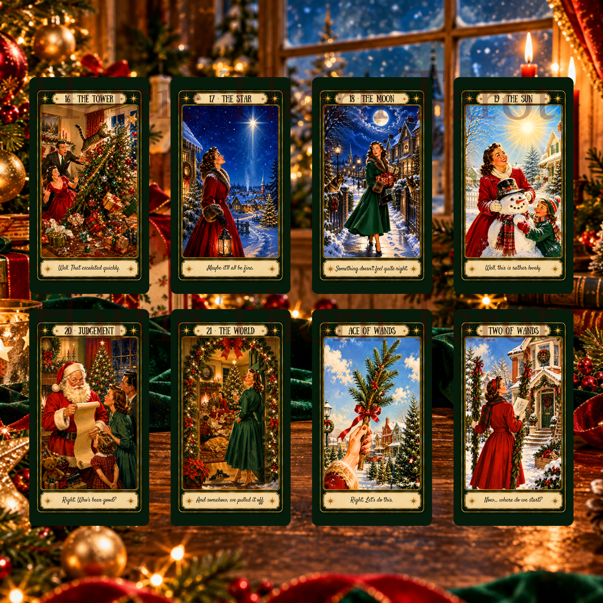 Merry & Bright... Mostly! Tarot 🎄 A 78-card vintage Christmas deck of festive wit, insight, and wonderfully honest guidance