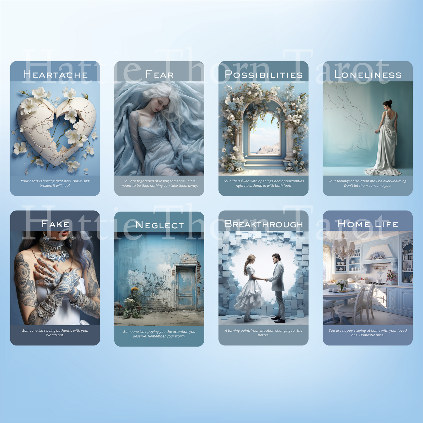 True Blue Romance and Love Oracle by Hattie Thorn 50 Card Deck Including Printed Tuck Box
