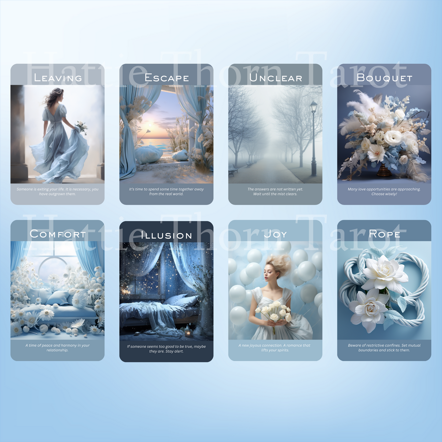 True Blue Romance and Love Oracle by Hattie Thorn 50 Card Deck Including Printed Tuck Box