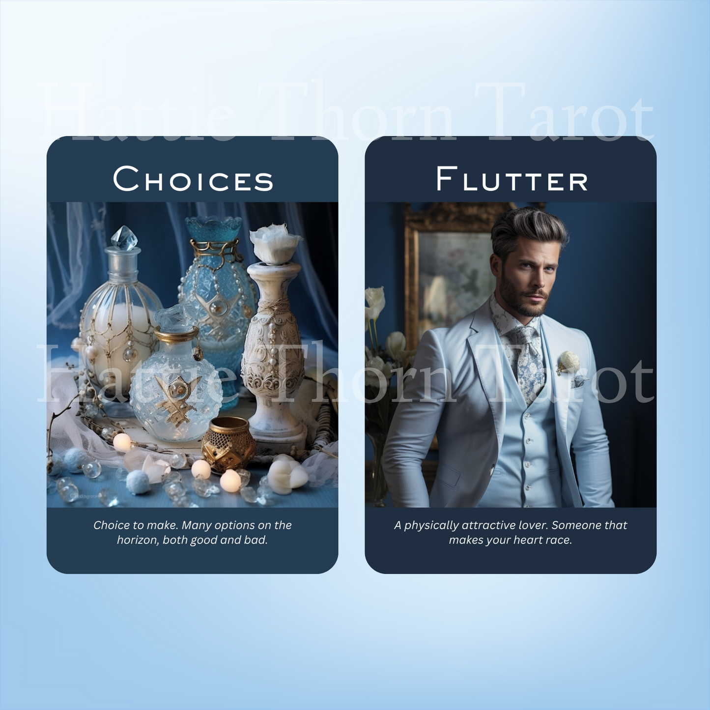 True Blue Romance and Love Oracle by Hattie Thorn 50 Card Deck Including Printed Tuck Box