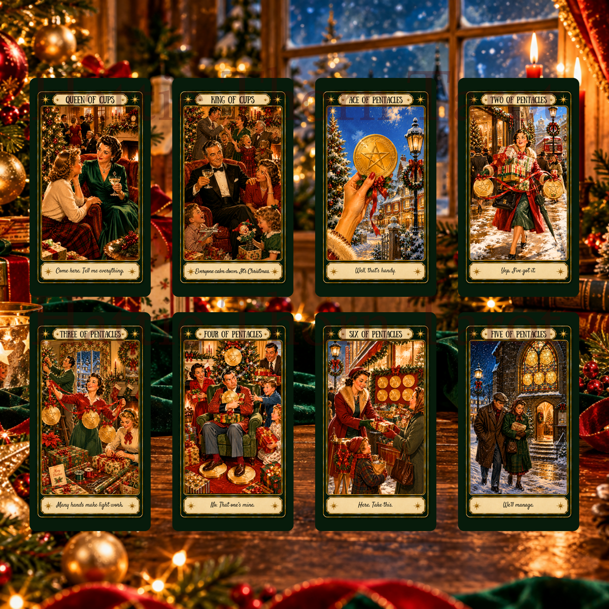 Merry & Bright... Mostly! Tarot 🎄 A 78-card vintage Christmas deck of festive wit, insight, and wonderfully honest guidance