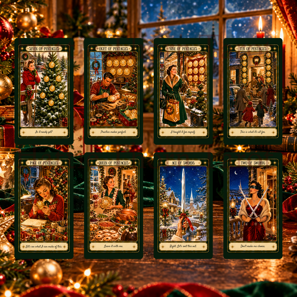 Merry & Bright... Mostly! Tarot 🎄 A 78-card vintage Christmas deck of festive wit, insight, and wonderfully honest guidance