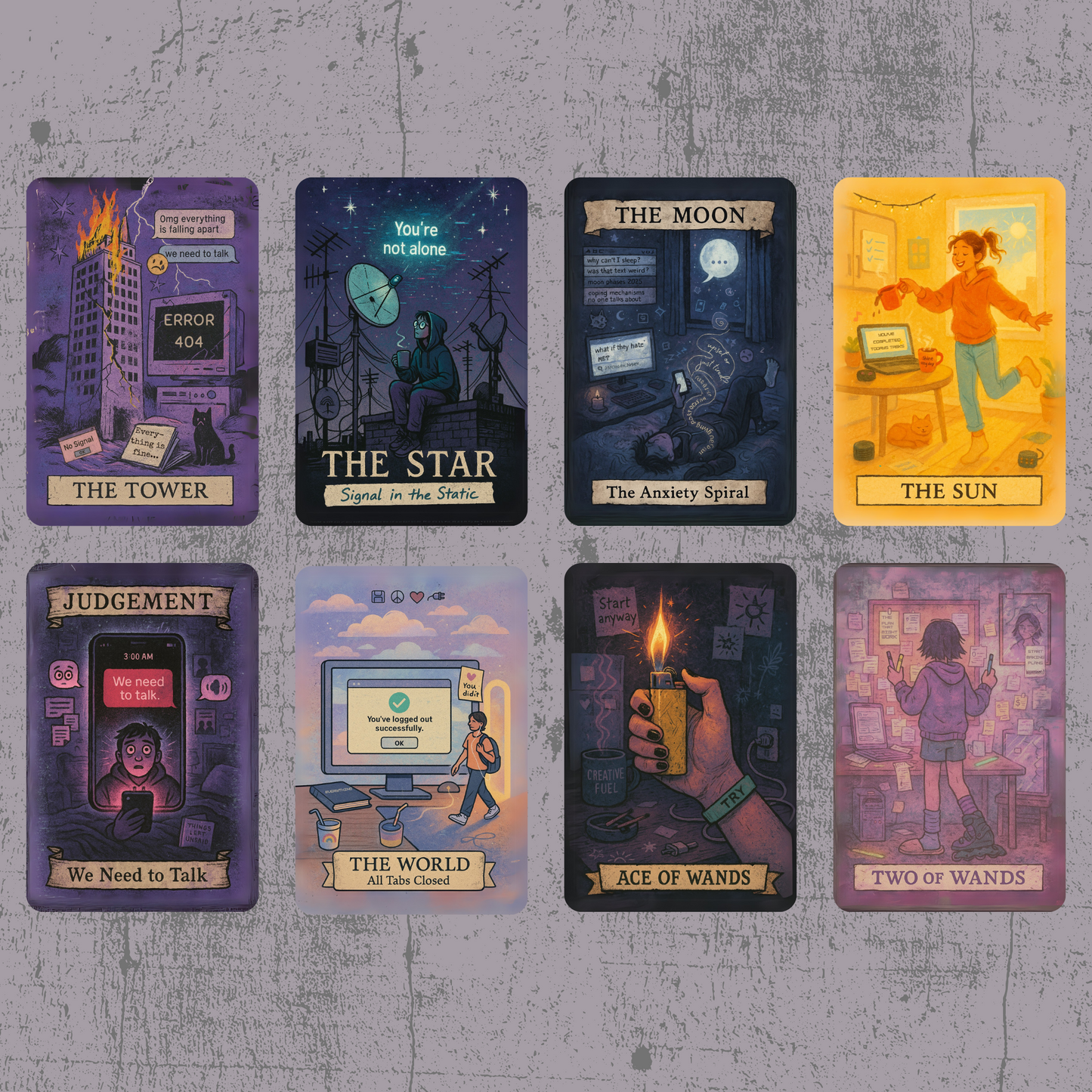 The Everyday Apocalypse Tarot 🔥 no fluff, no filters, just clarity served with a side of emotional whiplash, cracked screens, and burnt toast.