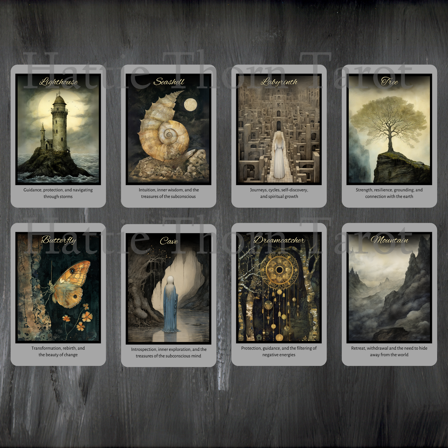 Shadow Fates Oracle by Hattie Thorn. Original Design 45 Card Deck including Shadow Fates Tuck Box