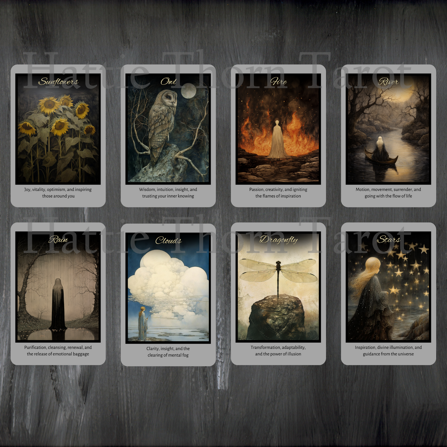 Shadow Fates Oracle by Hattie Thorn. Original Design 45 Card Deck including Shadow Fates Tuck Box