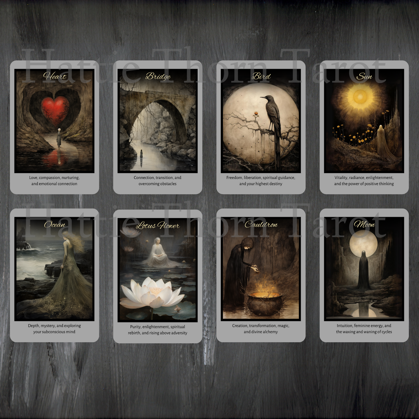 Shadow Fates Oracle by Hattie Thorn. Original Design 45 Card Deck including Shadow Fates Tuck Box