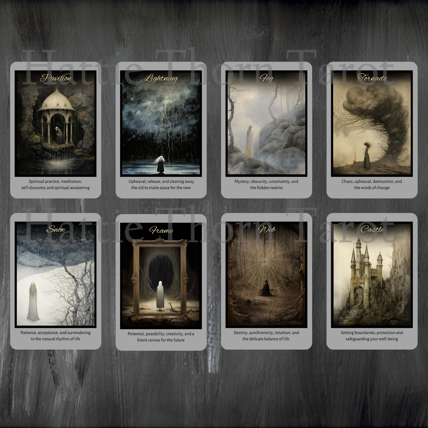 Shadow Fates Oracle by Hattie Thorn. Original Design 45 Card Deck including Shadow Fates Tuck Box