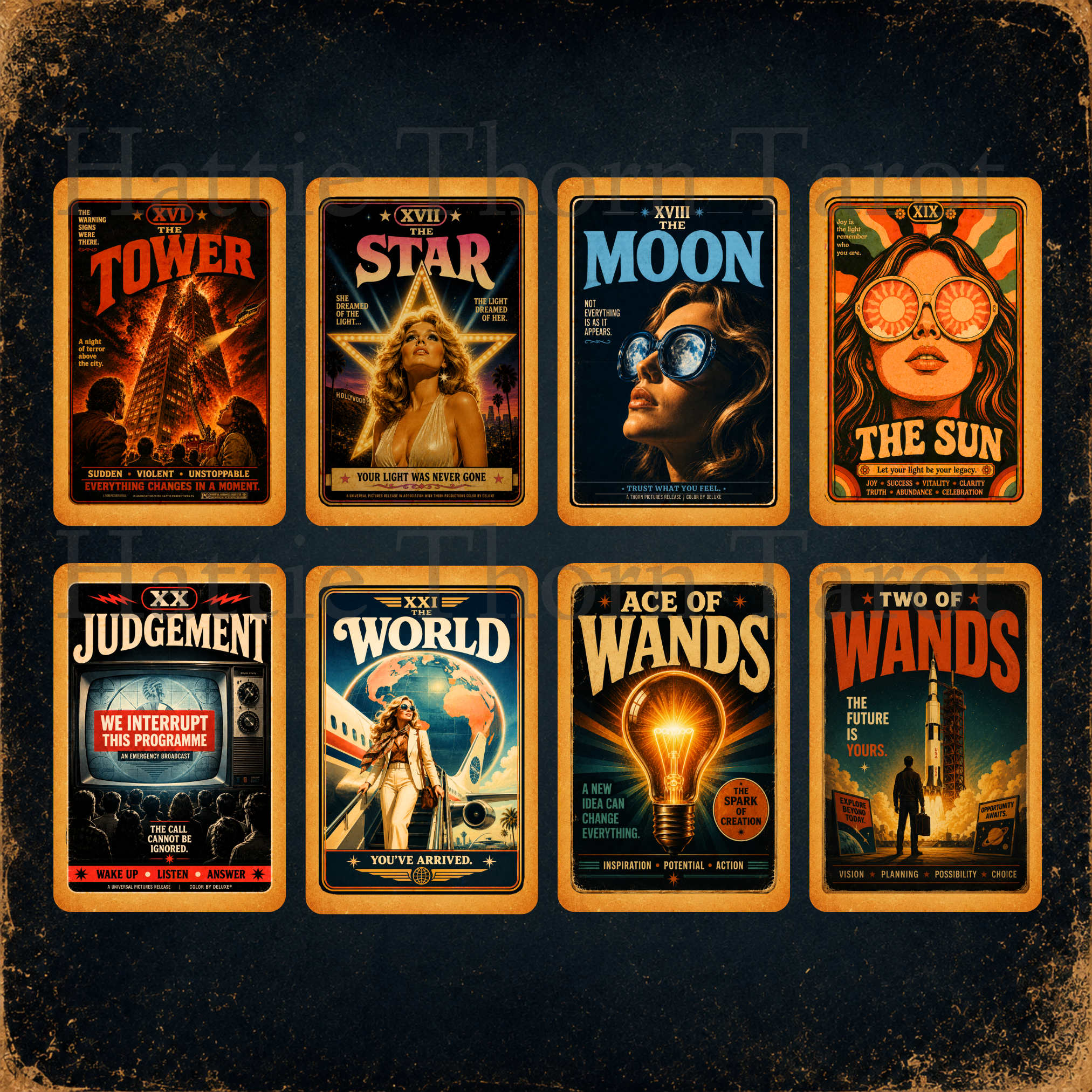 Midnight Press Tarot 🎙️ A vintage press-inspired tarot deck where newspapers, movie posters, magazines, and forgotten stories become the language of divination.