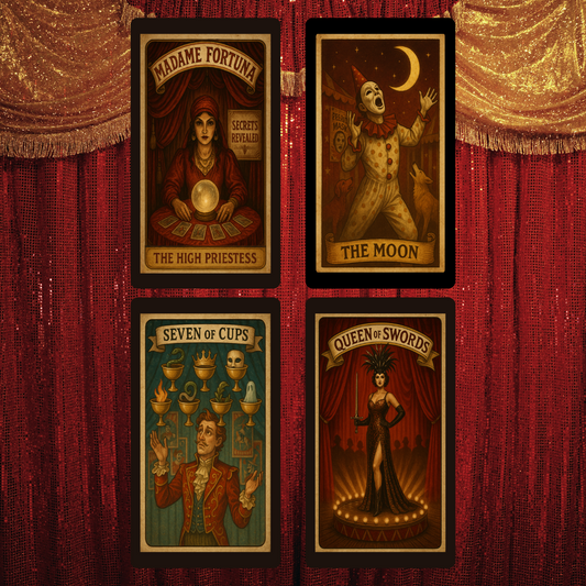 Madame Fortuna: Secrets Revealed 🎪 A tarot deck of circus mystery, glittering grit, and psychic spectacle