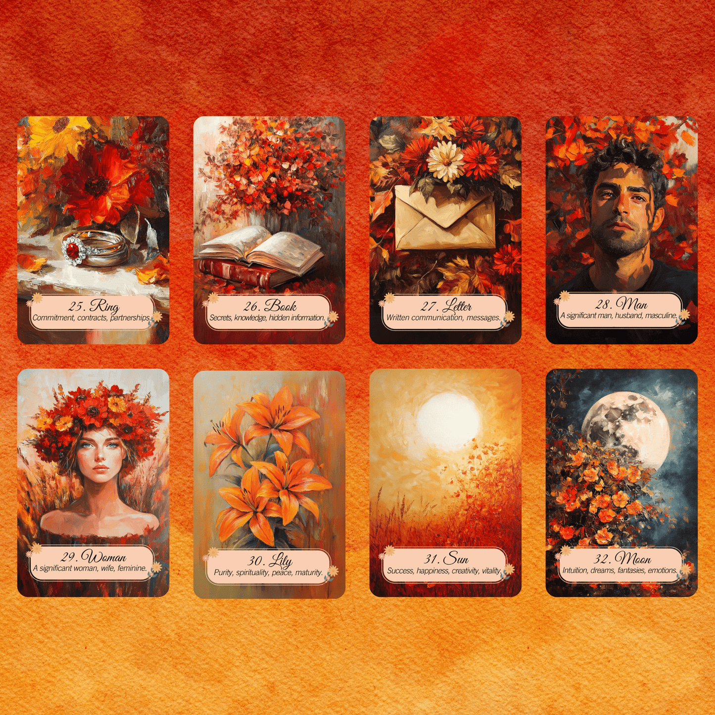Autumn Fields Lenormand 🍂 A 45 - card extended Lenormand deck with warm autumn artwork and built - in meanings - Hattie Thorn Tarot