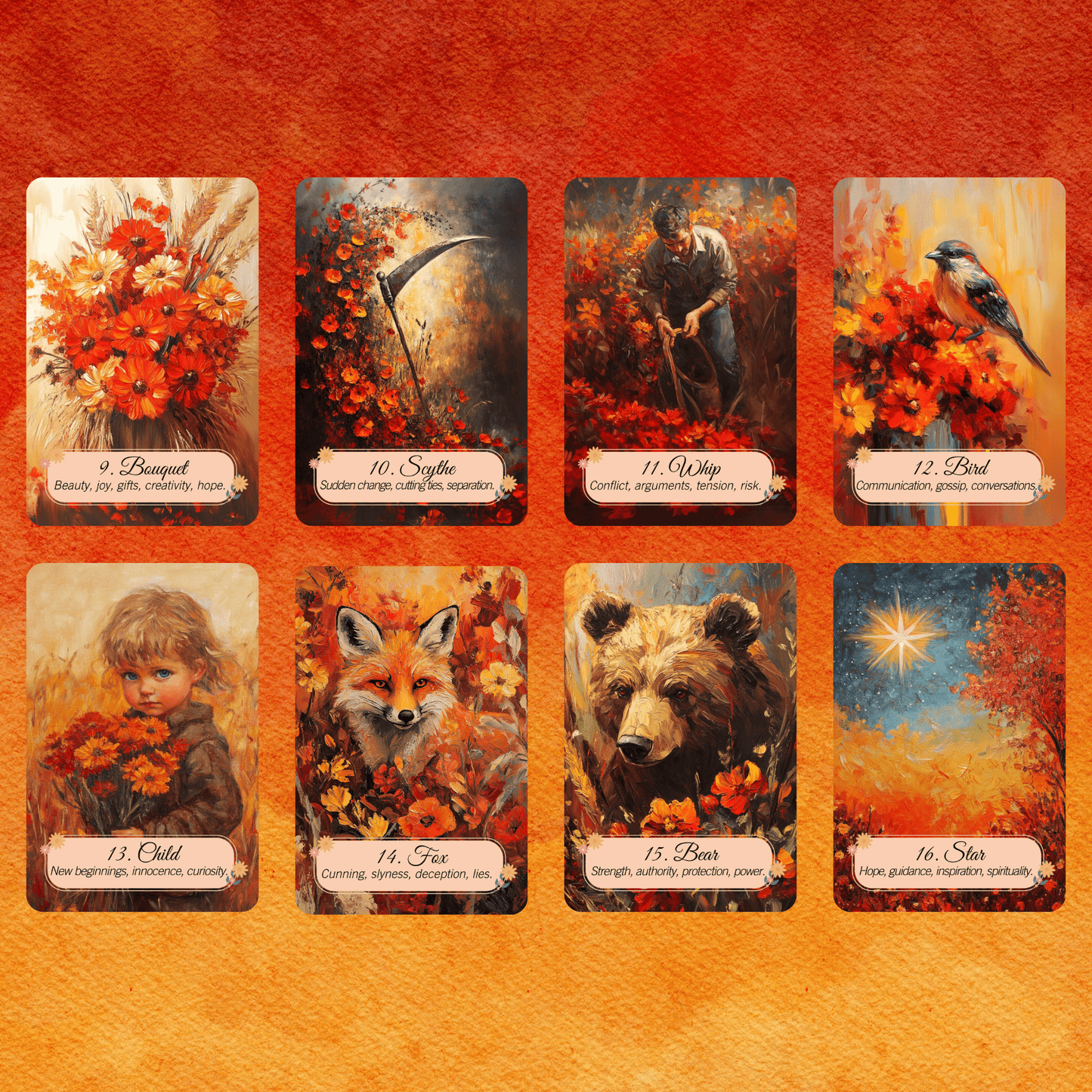 Autumn Fields Lenormand 🍂 A 45 - card extended Lenormand deck with warm autumn artwork and built - in meanings - Hattie Thorn Tarot