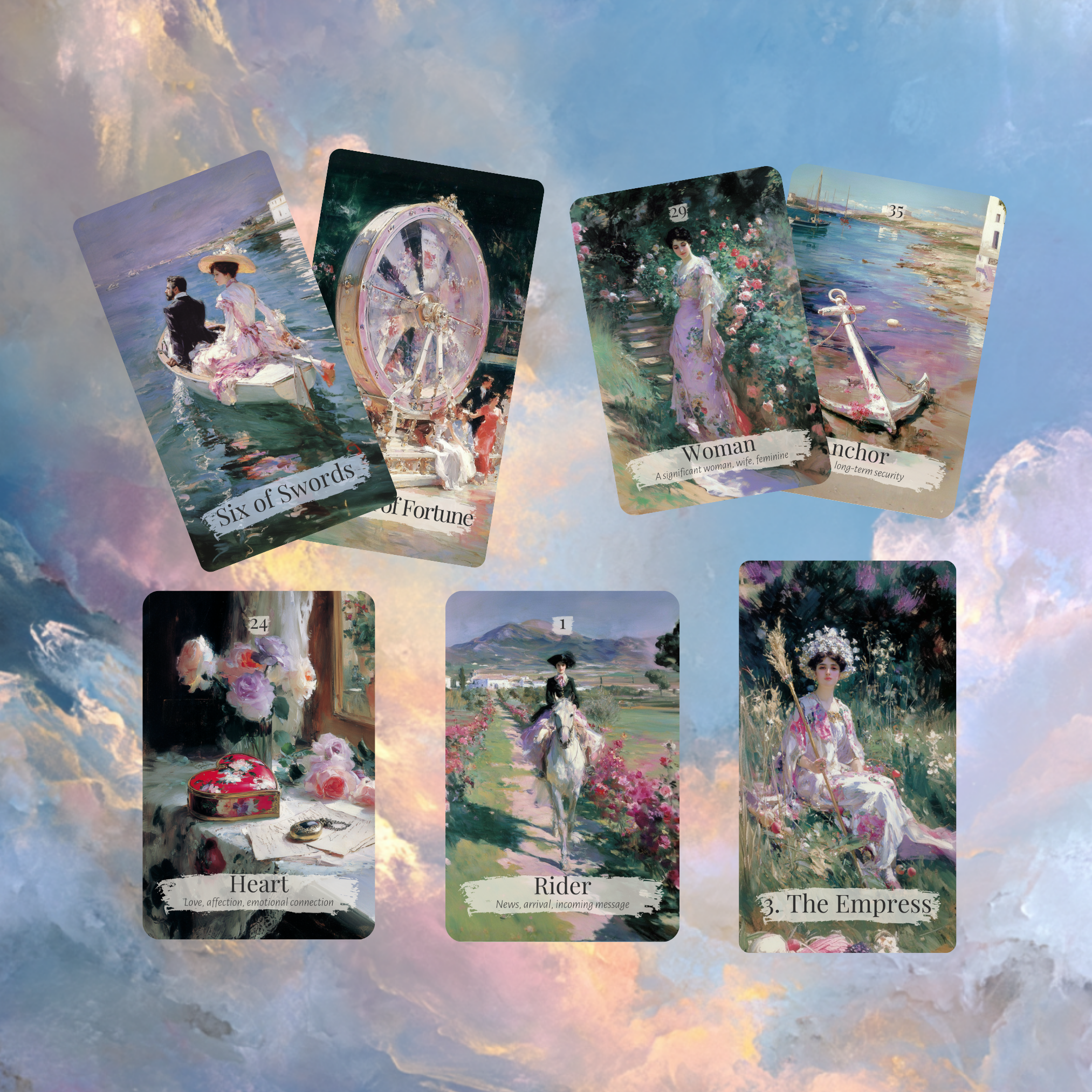 Belle Lumière Tarot & Lenormand Bundle 🌤️ A romantic Belle Époque divination set featuring matching painterly tarot and expanded Lenormand decks - Hattie Thorn Tarot