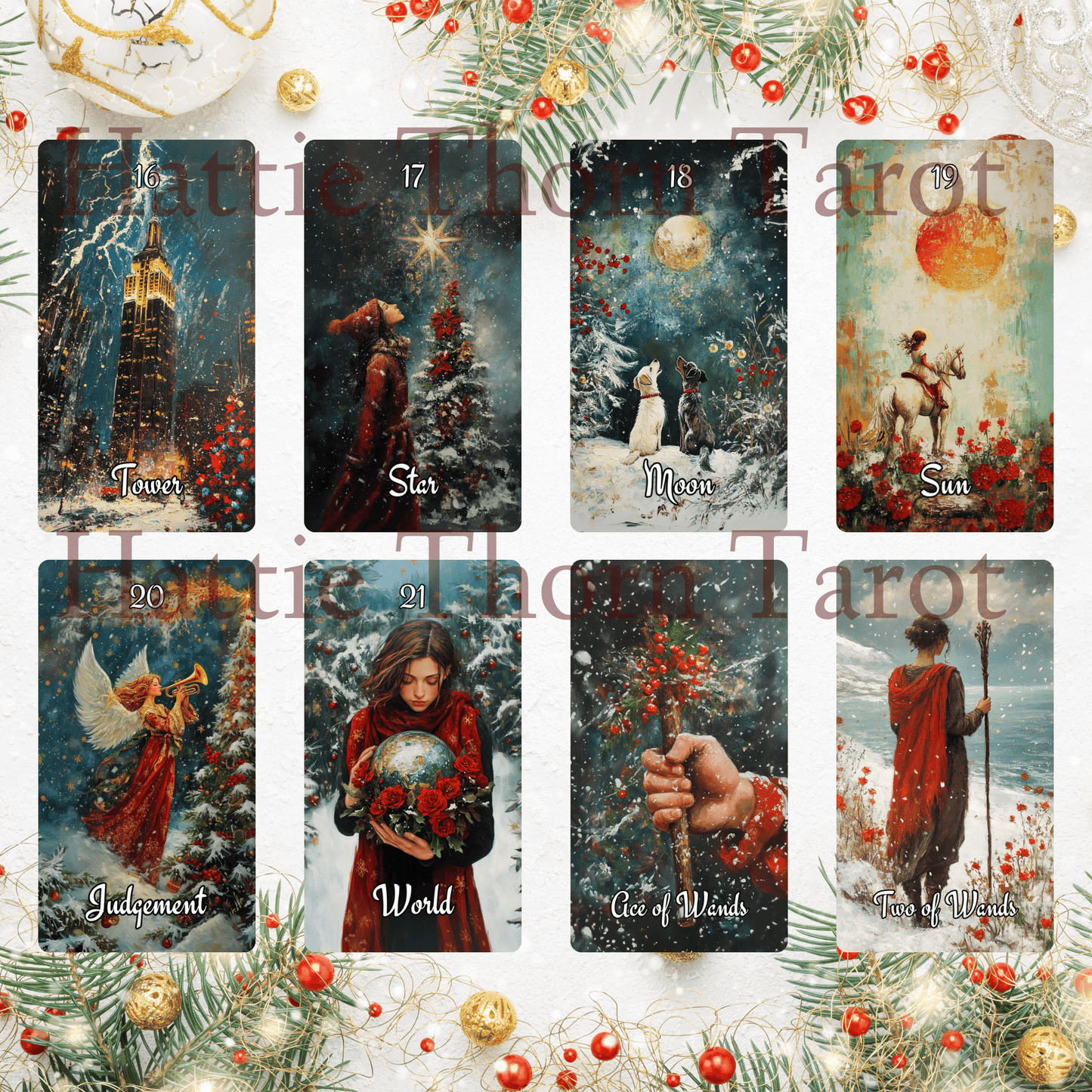 Christmas Spirit Tarot 🎄 A 78 - card holiday deck of joy, insight, and magical seasonal guidance - Hattie Thorn Tarot