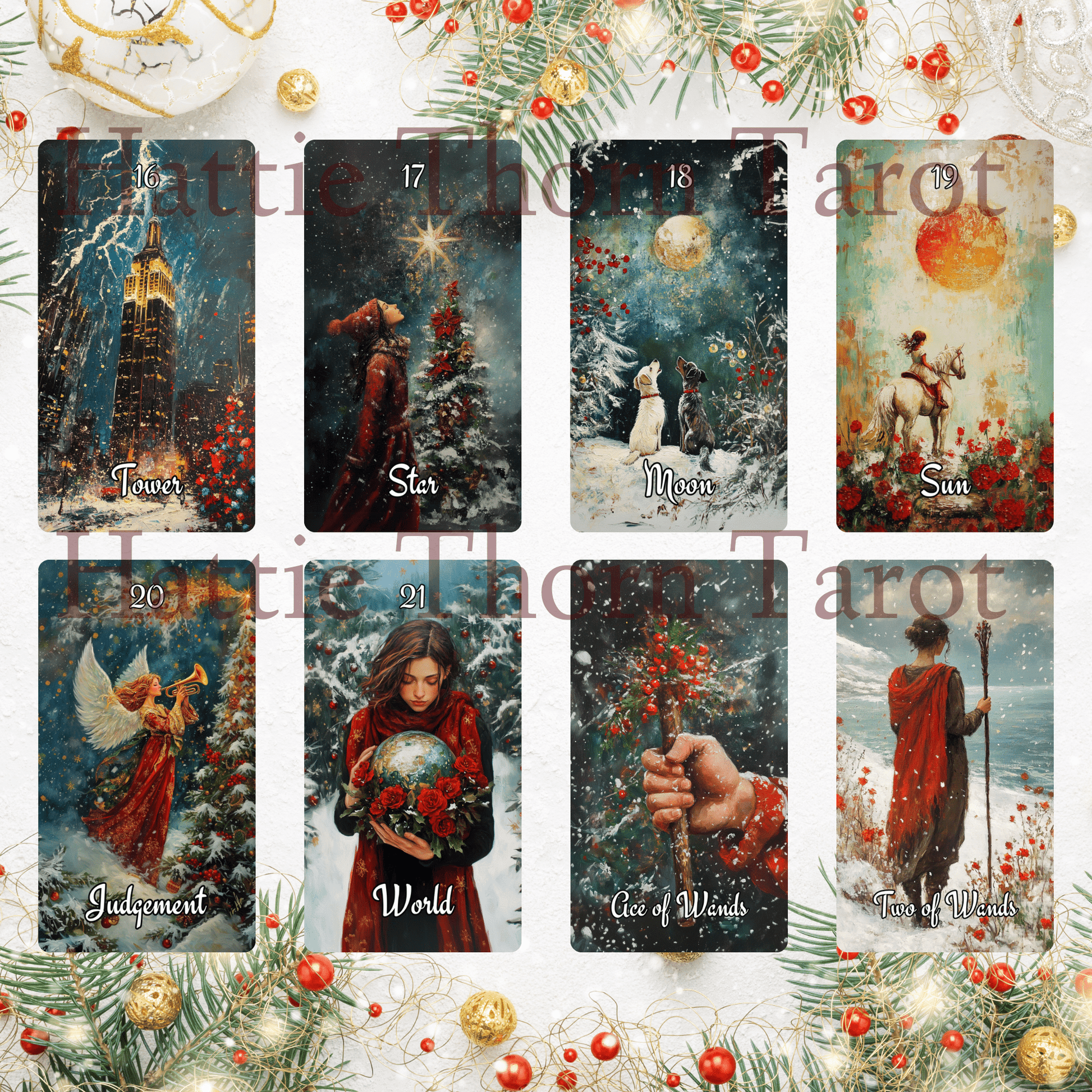 Christmas Spirit Tarot 🎄 A 78 - card holiday deck of joy, insight, and magical seasonal guidance - Hattie Thorn Tarot
