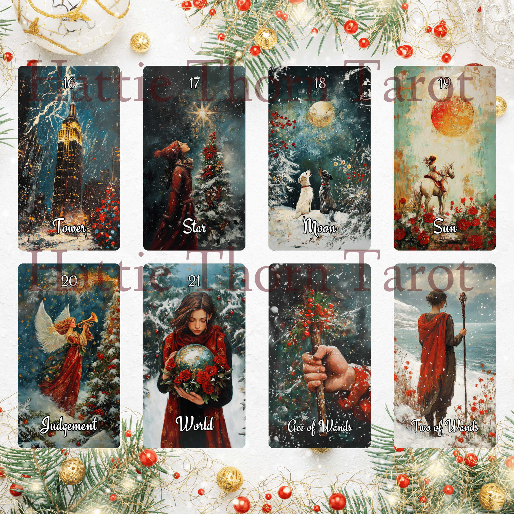 Christmas Spirit Tarot 🎄 A 78 - card holiday deck of joy, insight, and magical seasonal guidance - Hattie Thorn Tarot