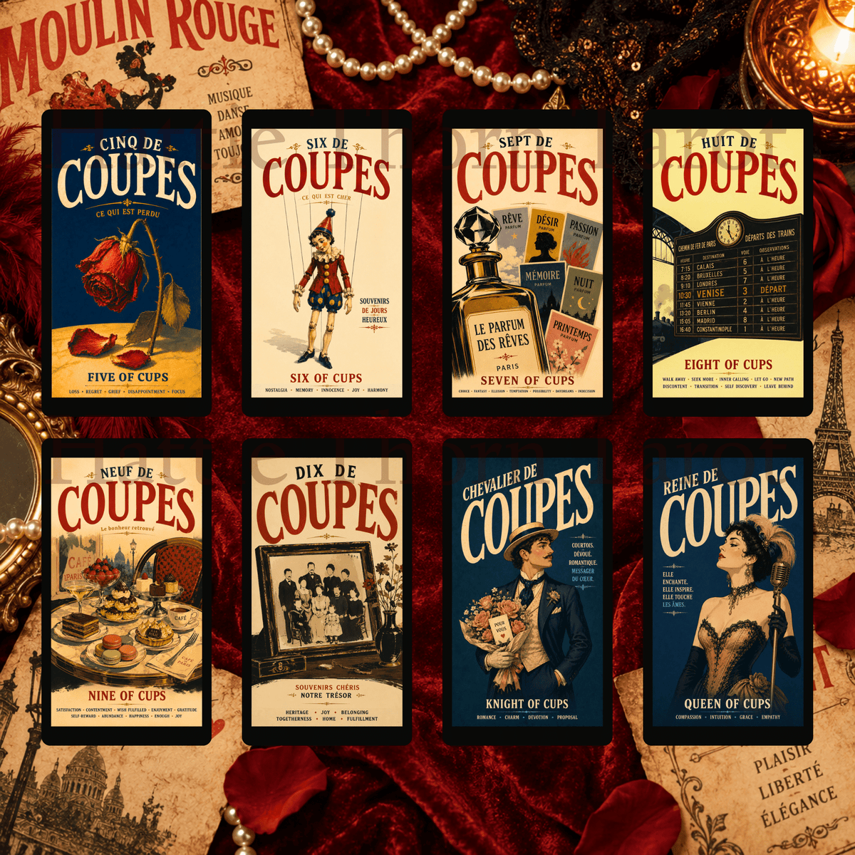 Decadence Tarot 🎭 a bold vintage Paris tarot deck of cabarets, cafés, desire & destiny, inspired by the iconic posters of 1890s Paris - Hattie Thorn Tarot